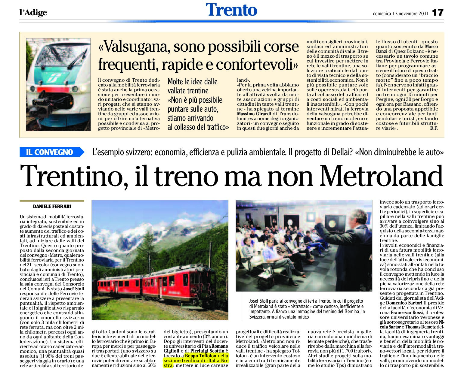 Convegno: Trentino, treno sì, Metroland no
