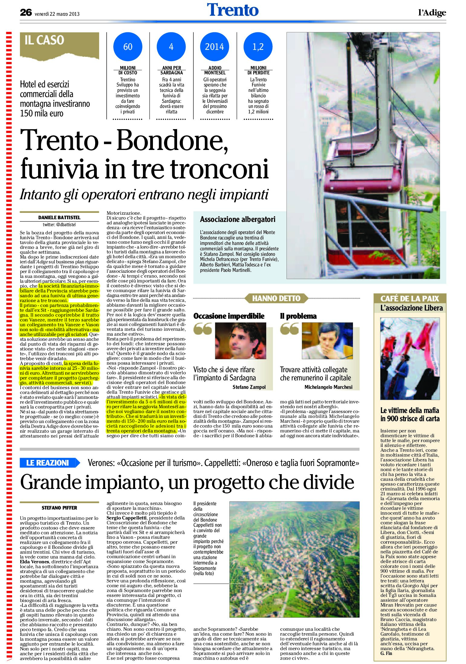 Trento – Bondone, funivia in tre tronconi