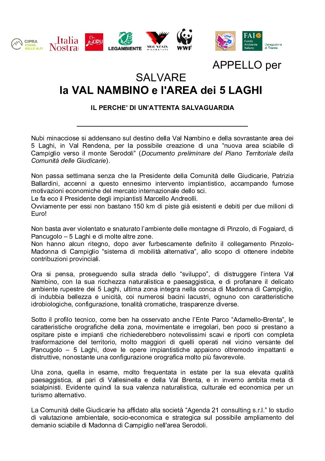 Appello per salvare la Val Nambino in Alta Val Rendena – Trentino