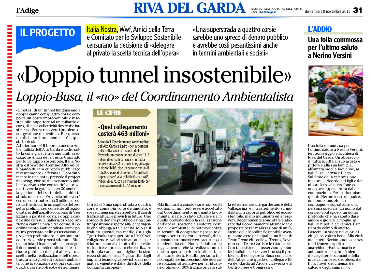 Loppio-Busa: doppio tunnel insostenibile. Il “no” del Comitato Ambientalista