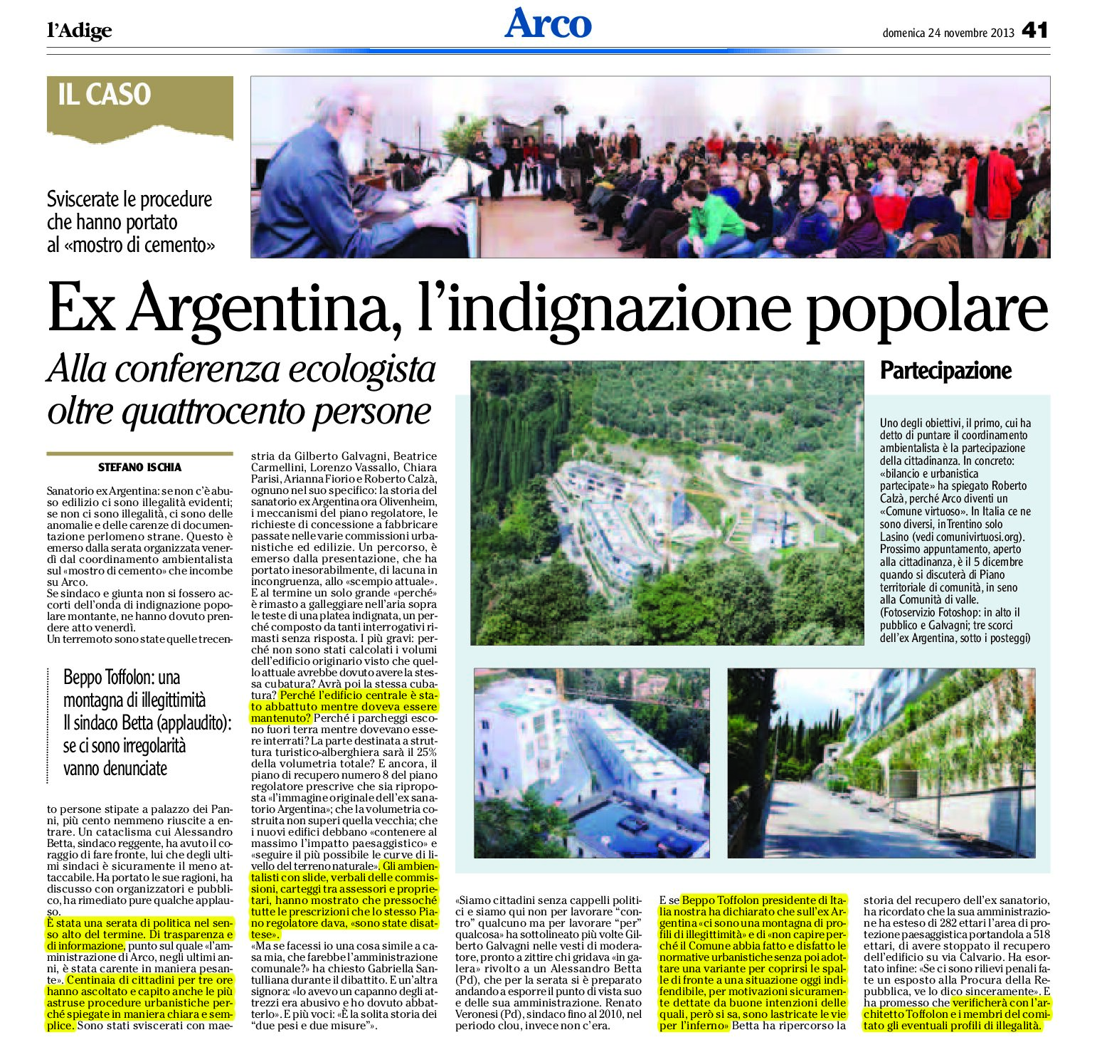 Arco: ex Argentina, l’indignazione popolare. Presenti oltre 400 persone alla conferenza ecologista
