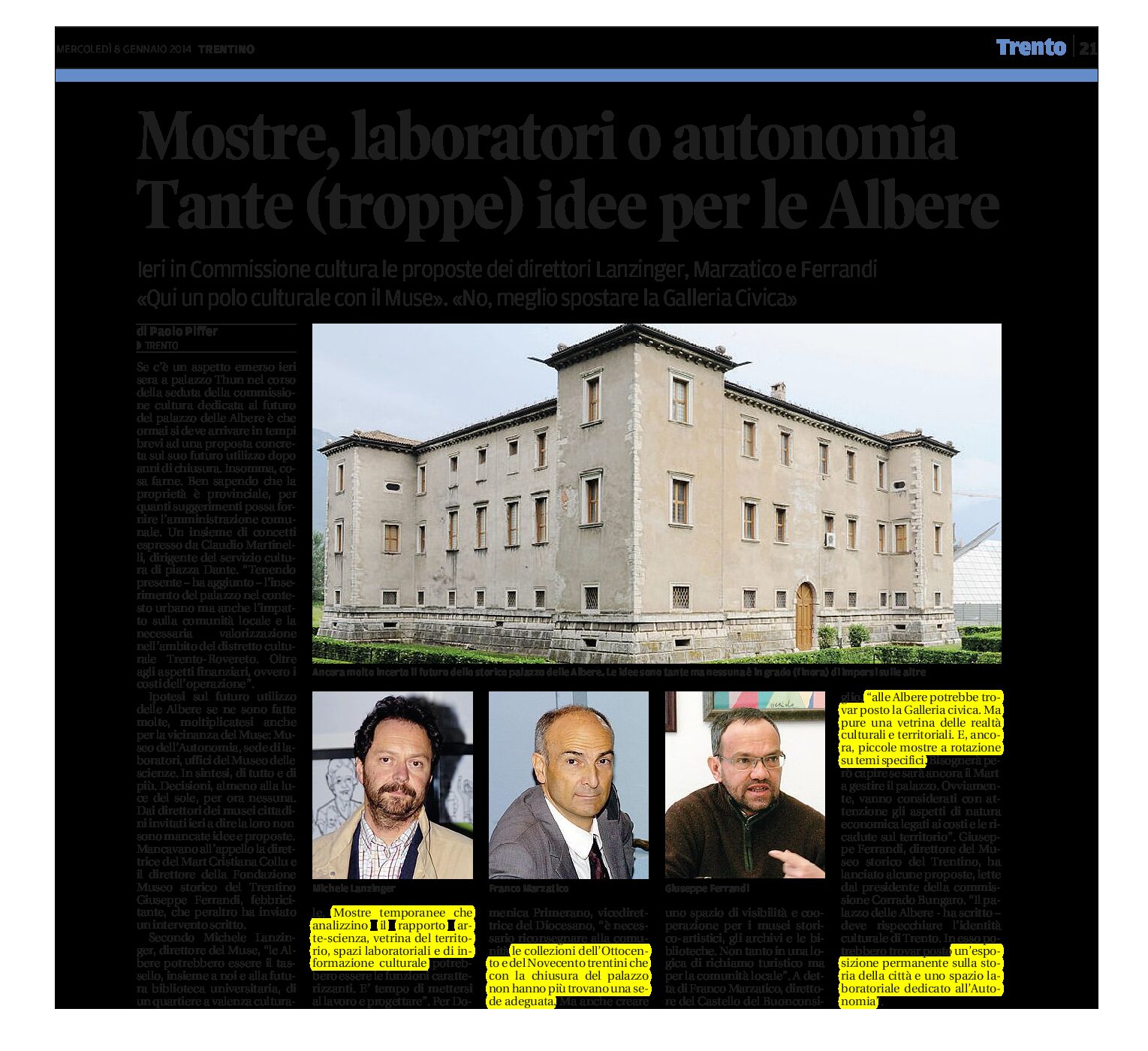 Trento: dalla Commissione cultura tante (troppe) ideee per il futuro del Palazzo delle Albere.