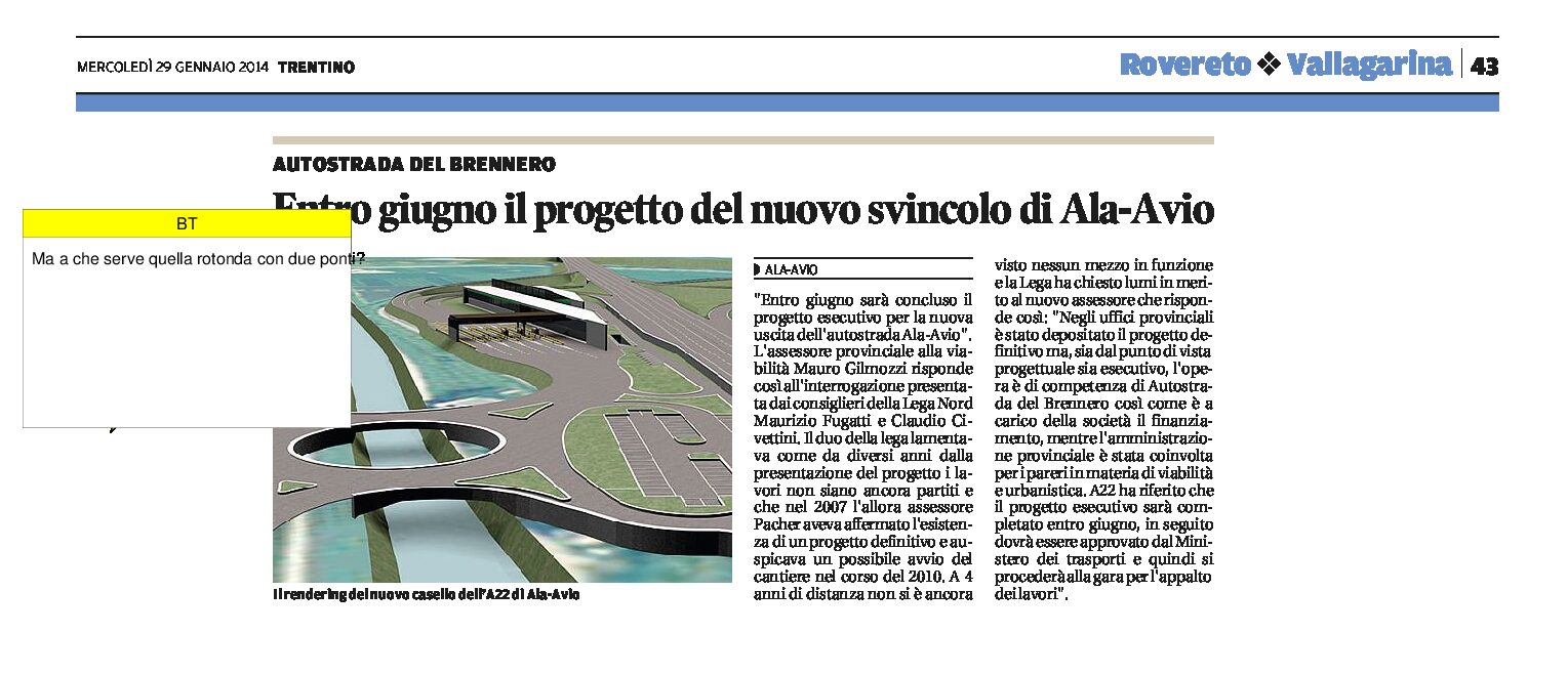 Autostrada del Brennero: entro giugno il progetto del nuovo svincolo di Ala-Avio