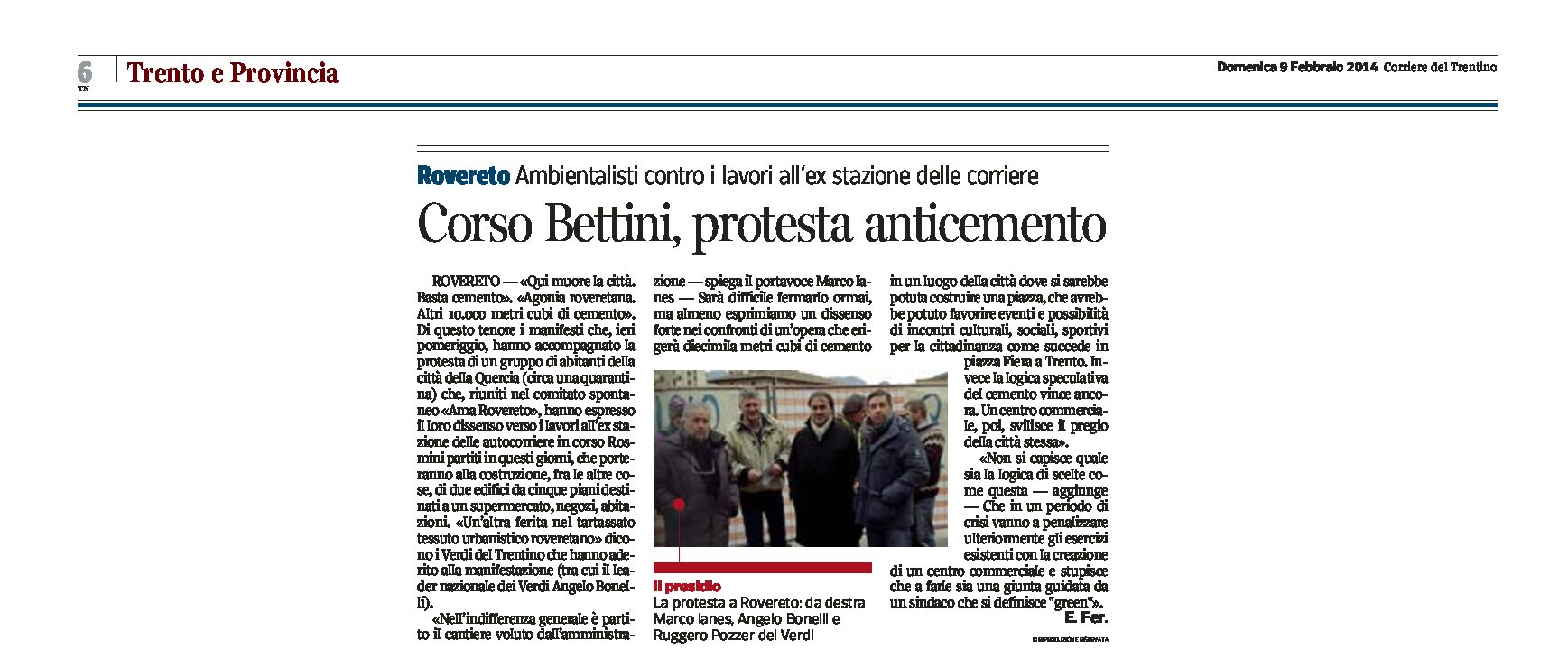 Rovereto: corso Bettini, protesta anticemento
