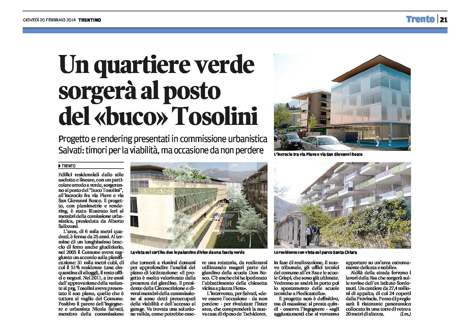 Trento: un quartiere verde sorgerà al posto del “buco” Tosolini