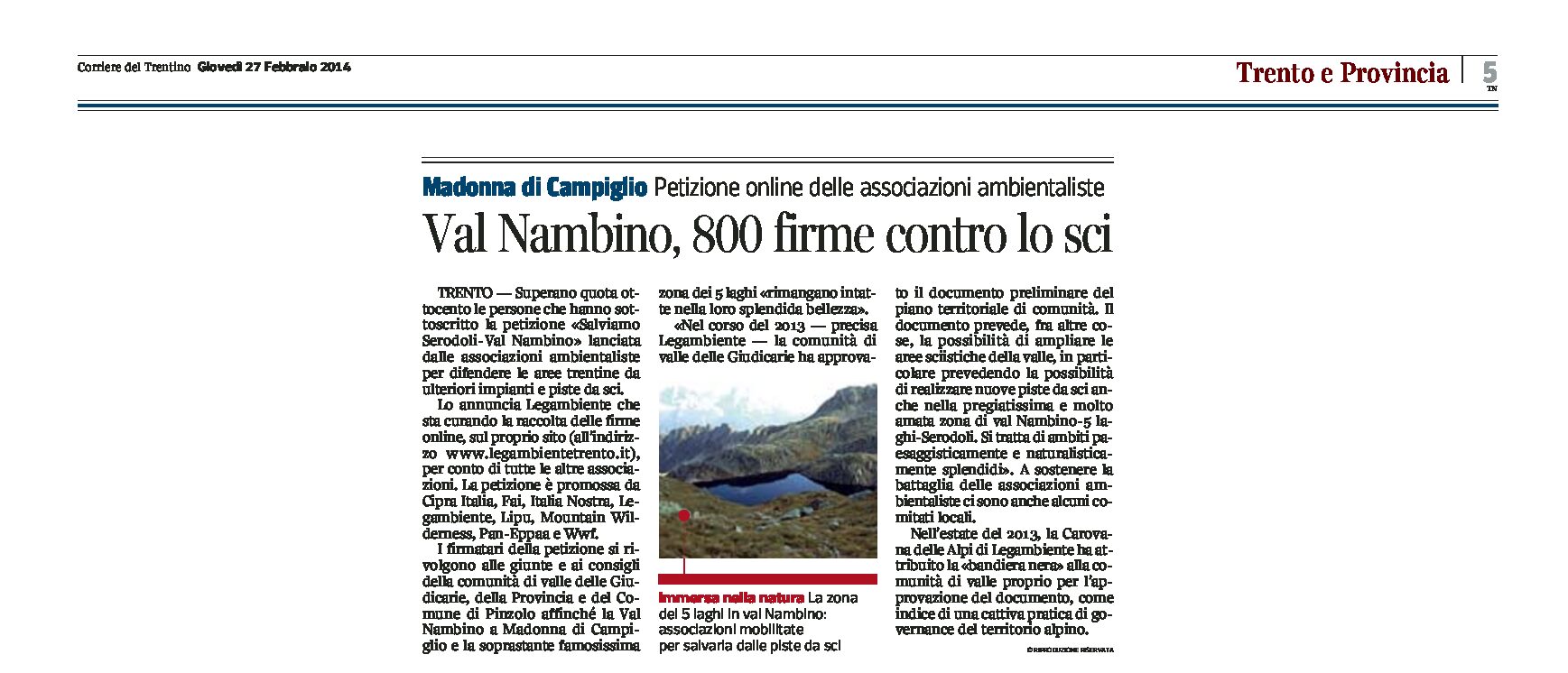 Petizione “Salviamo Serodoli-Val Nambino”: 800 firme contro lo sci