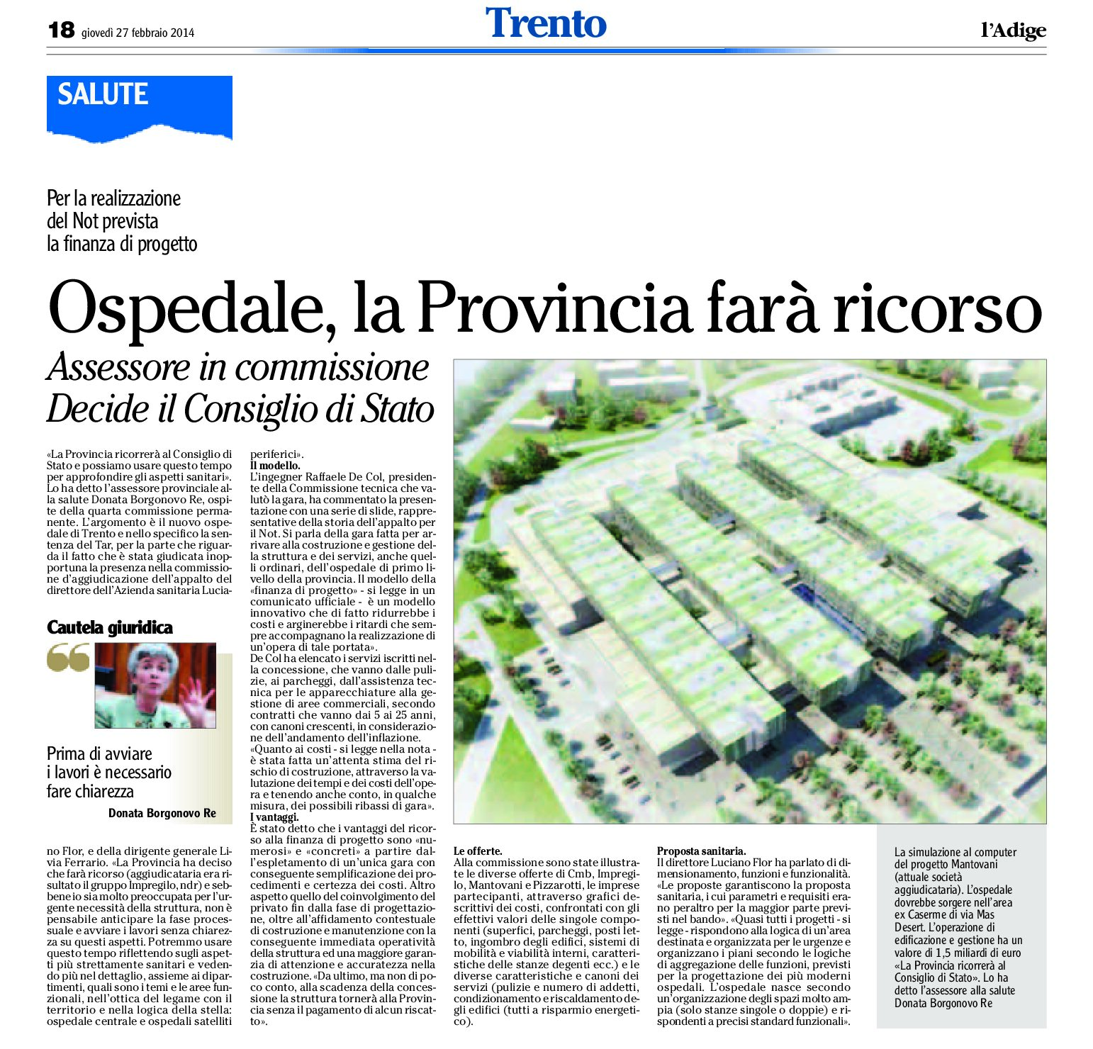 Trento: ospedale, la Provincia farà ricorso