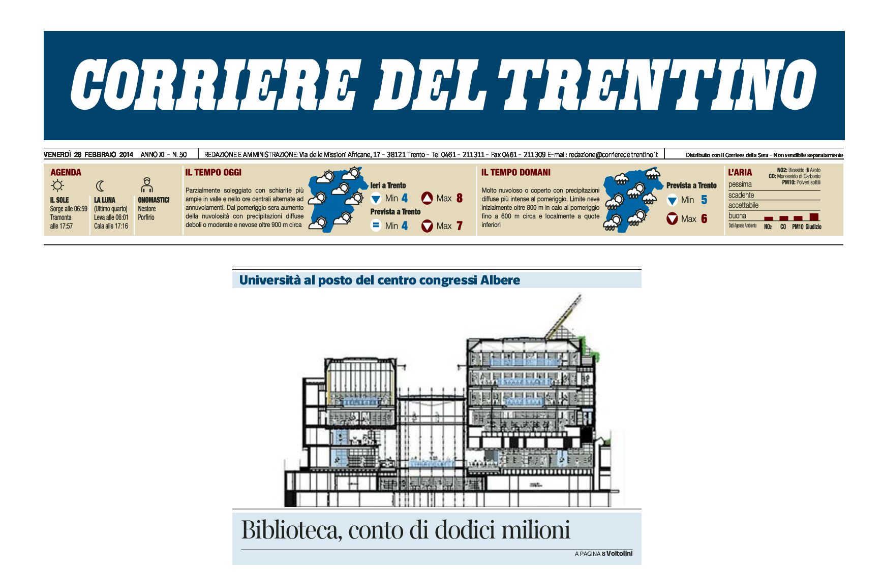 Trento: Biblioteca universitaria al posto del centro congressi Albere, costo aggiuntivo di 12 milioni di euro