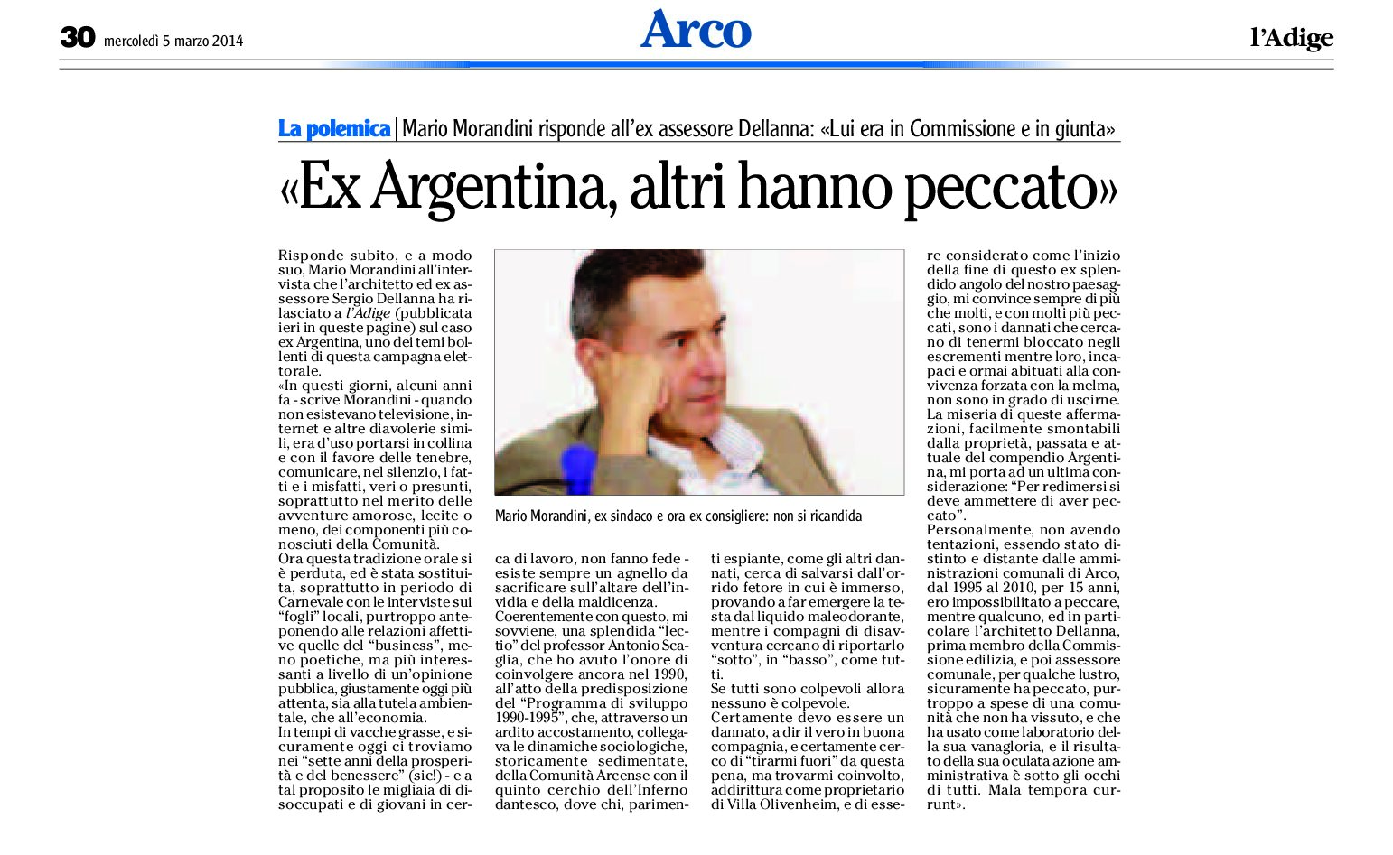 Arco: Ex Argentina, Morandini risponde a Dellanna
