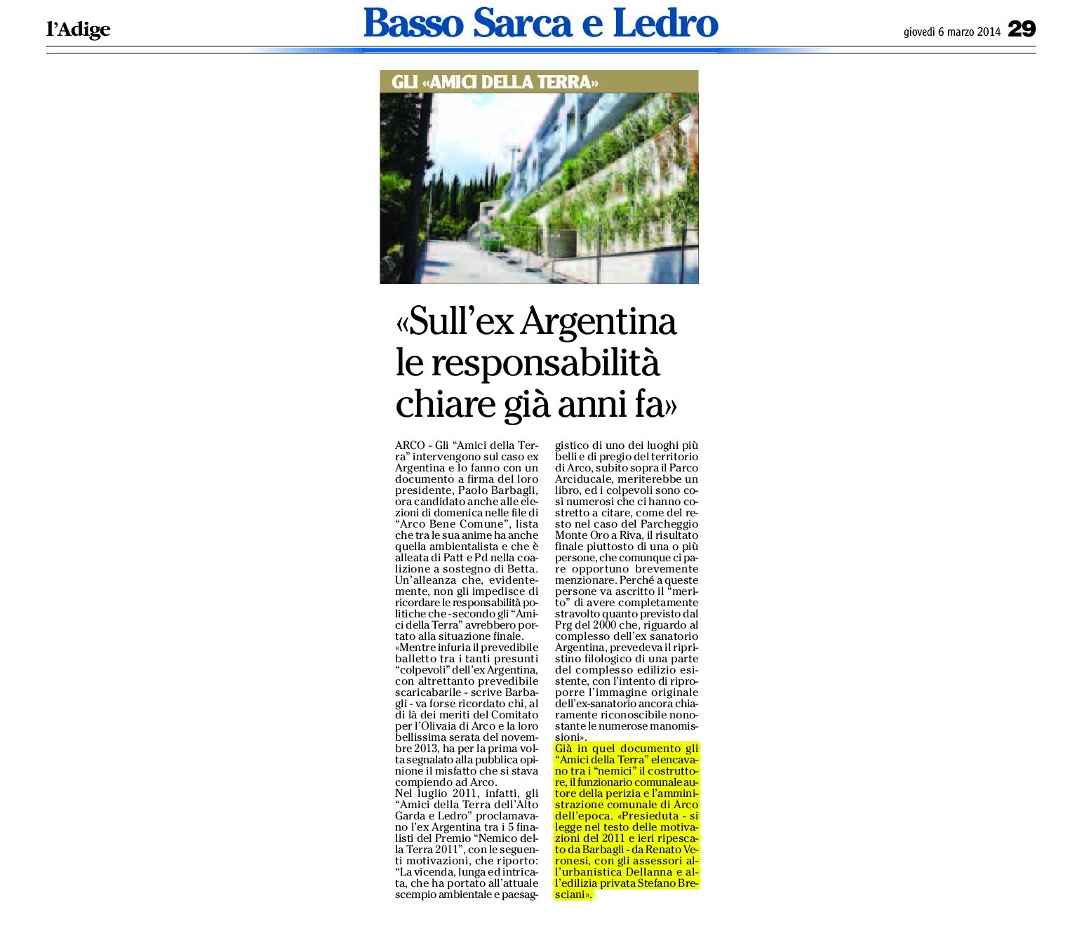 Arco: sull’ex Argentina le responsabilità chiare già anni fa