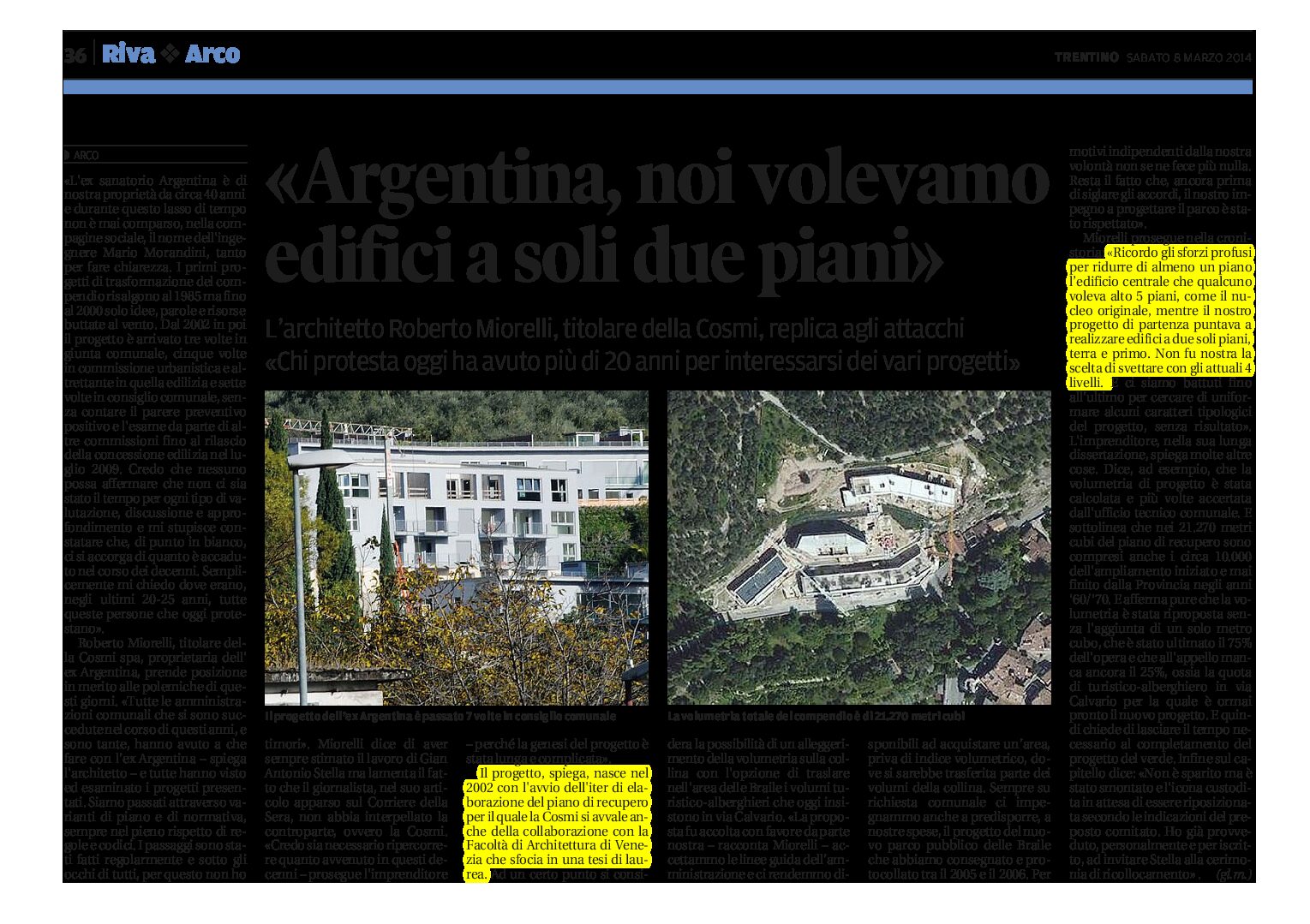 Arco, ex Argentina: Miorelli “noi volevamo edifici a soli due piani”