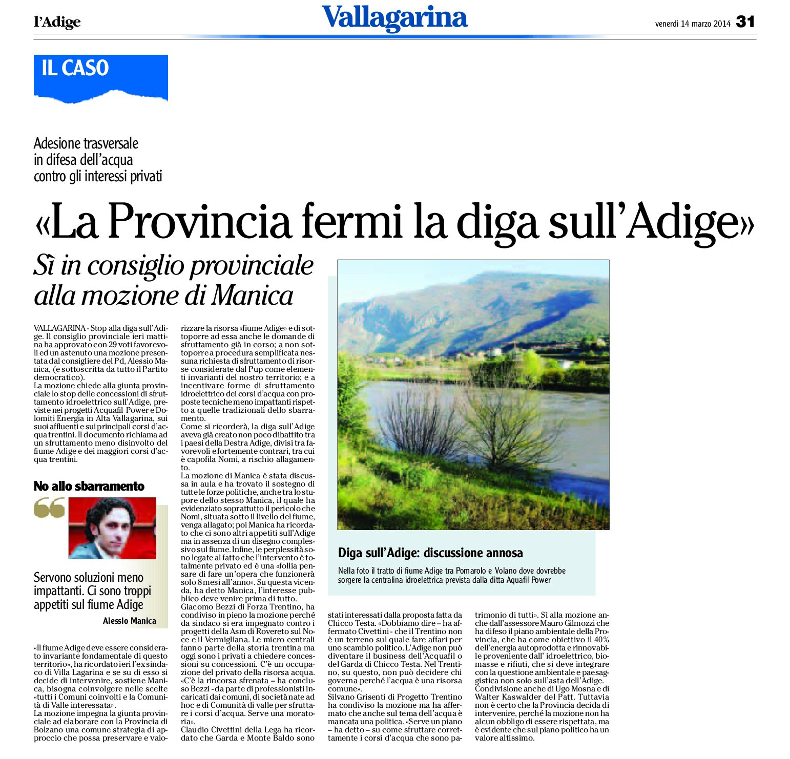 La Provincia fermi la diga sull’Adige
