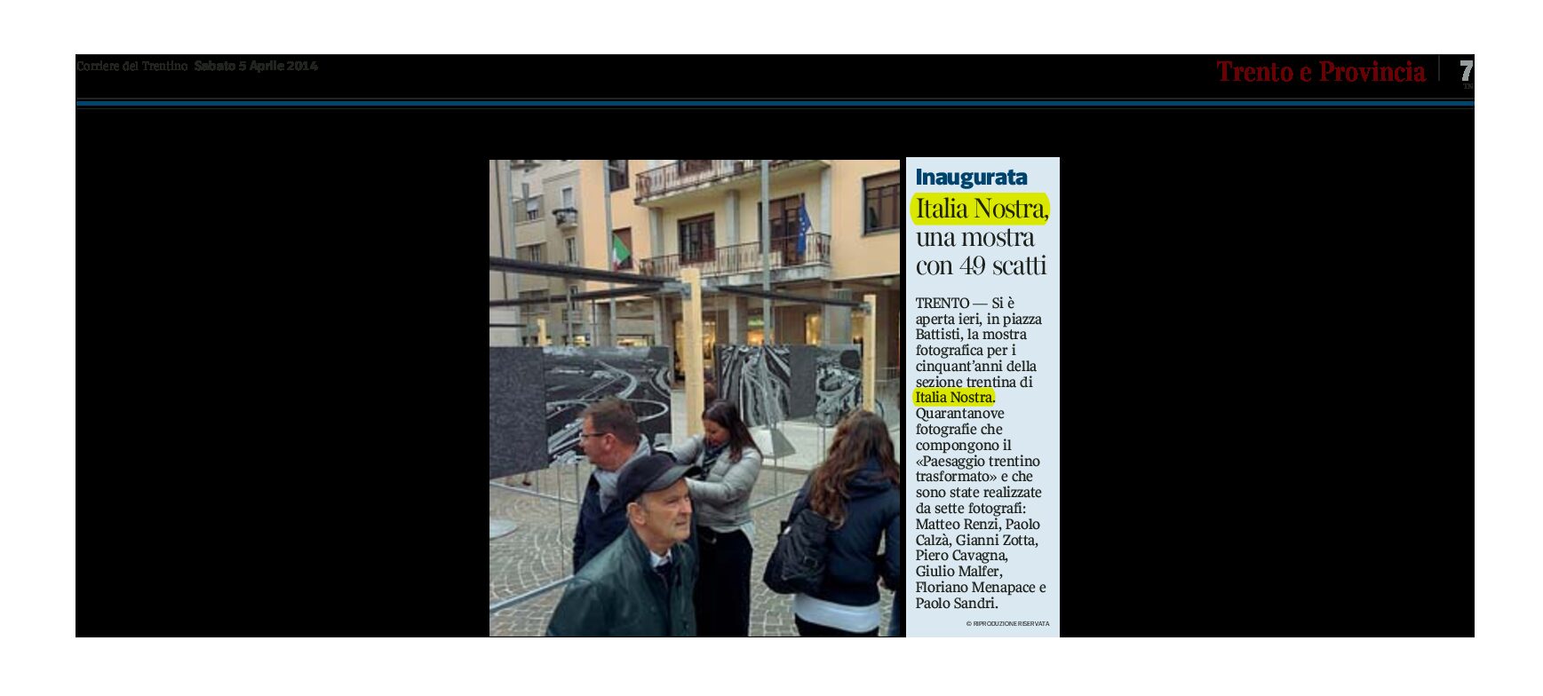 Italia Nostra: inaugurata ieri una mostra fotografica a Trento in piazza Battisti