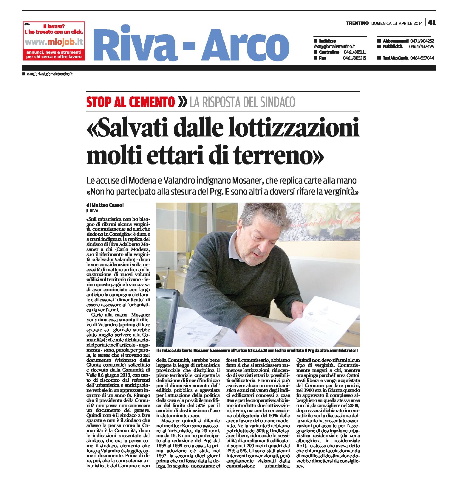 Riva: stop al cemento, la risposta del sindaco Mosaner