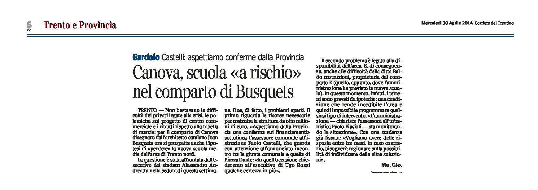 Trento: per il comparto di Canova disegnato da Busquets, a rischio la nuova scuola media