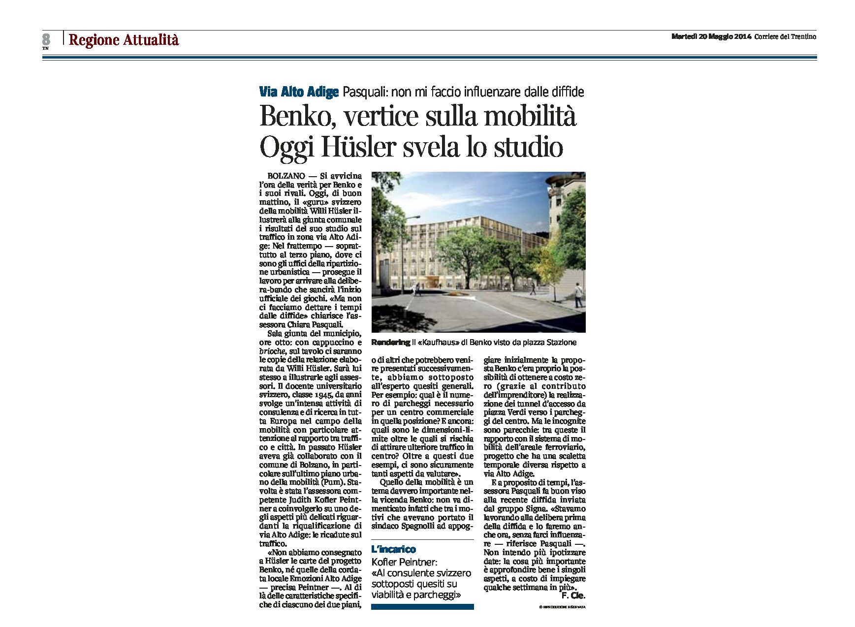 Bolzano: progetto Benko, vertice sulla mobilità. Hüsler svela lo studio.