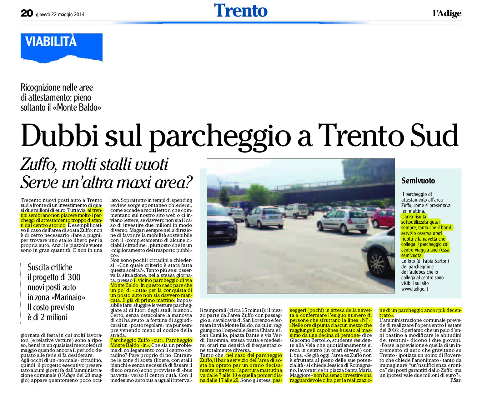 Trento: dubbi sul futuro parcheggio a Trento sud