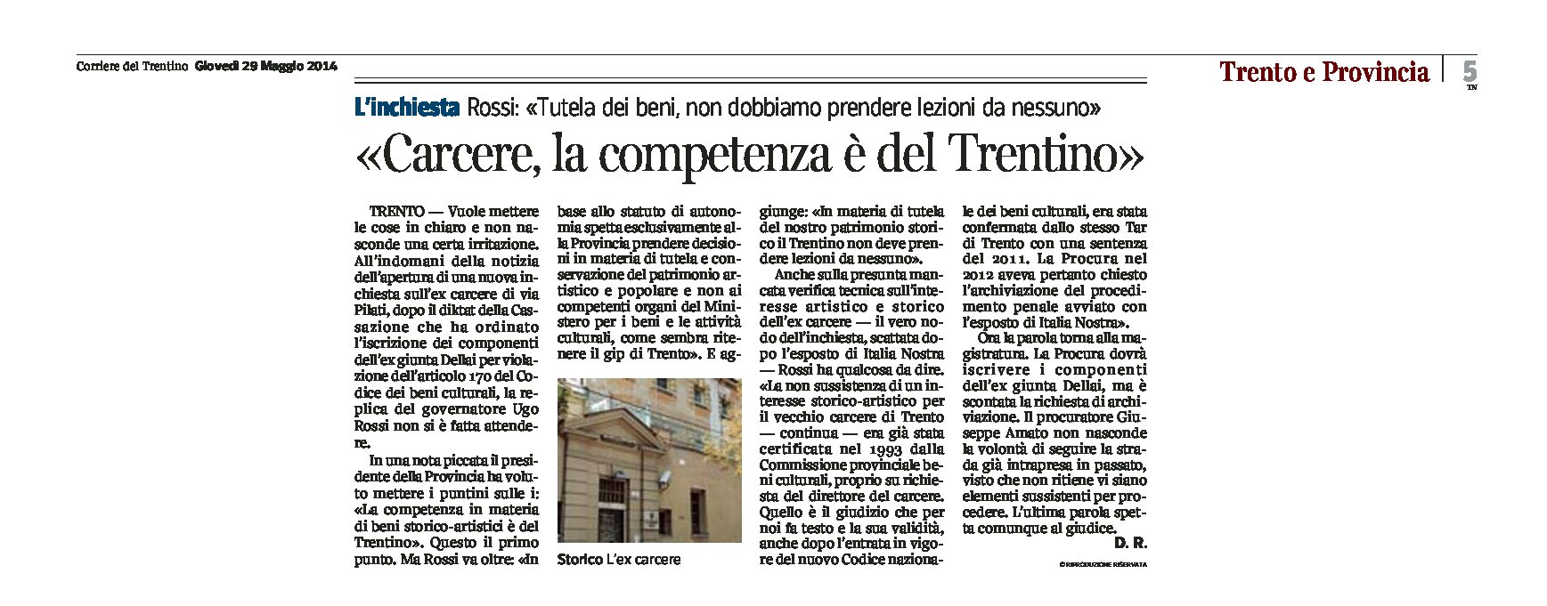 Trento: Rossi “Carcere, la competenza è del Trentino”