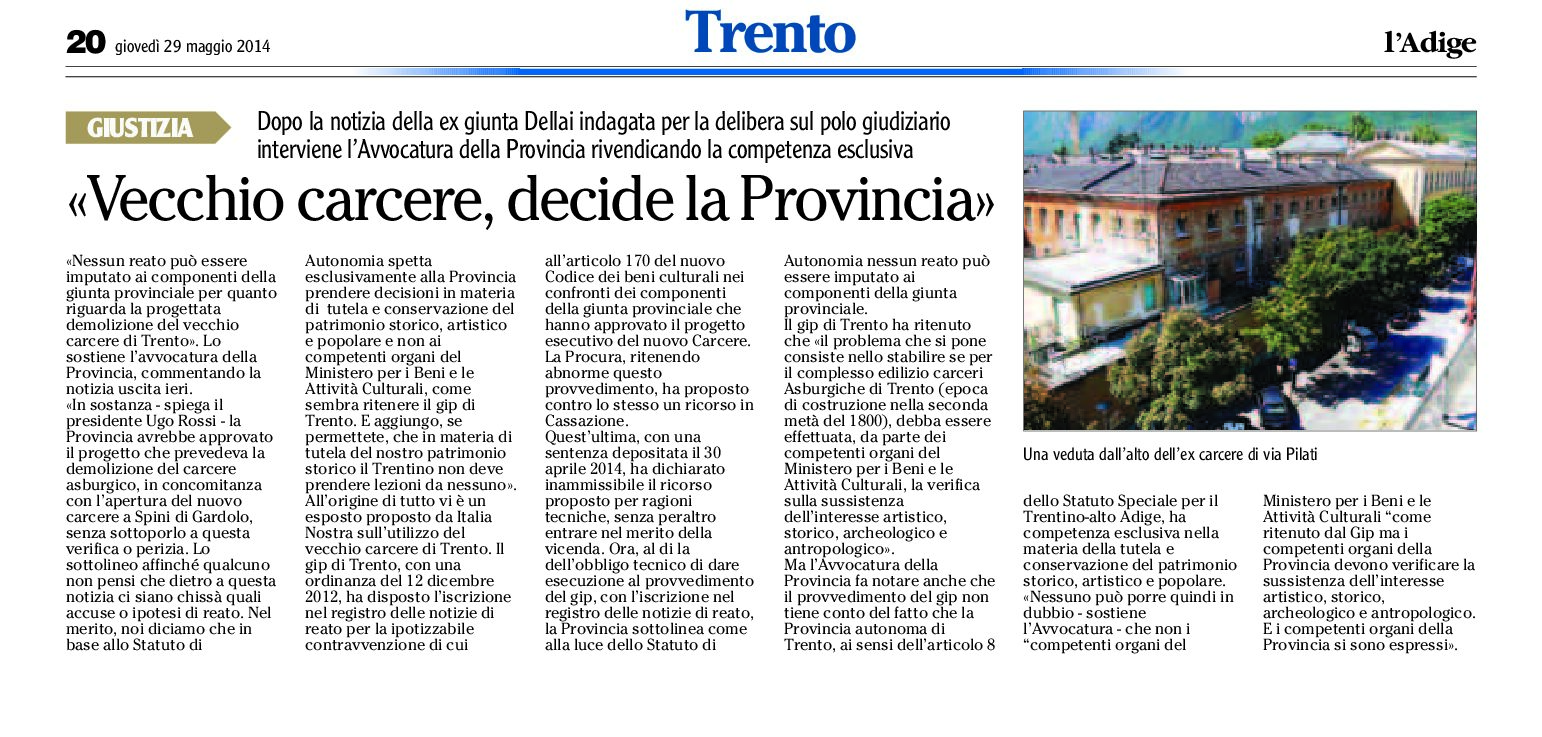 Trento: “vecchio carcere, decide la Provincia