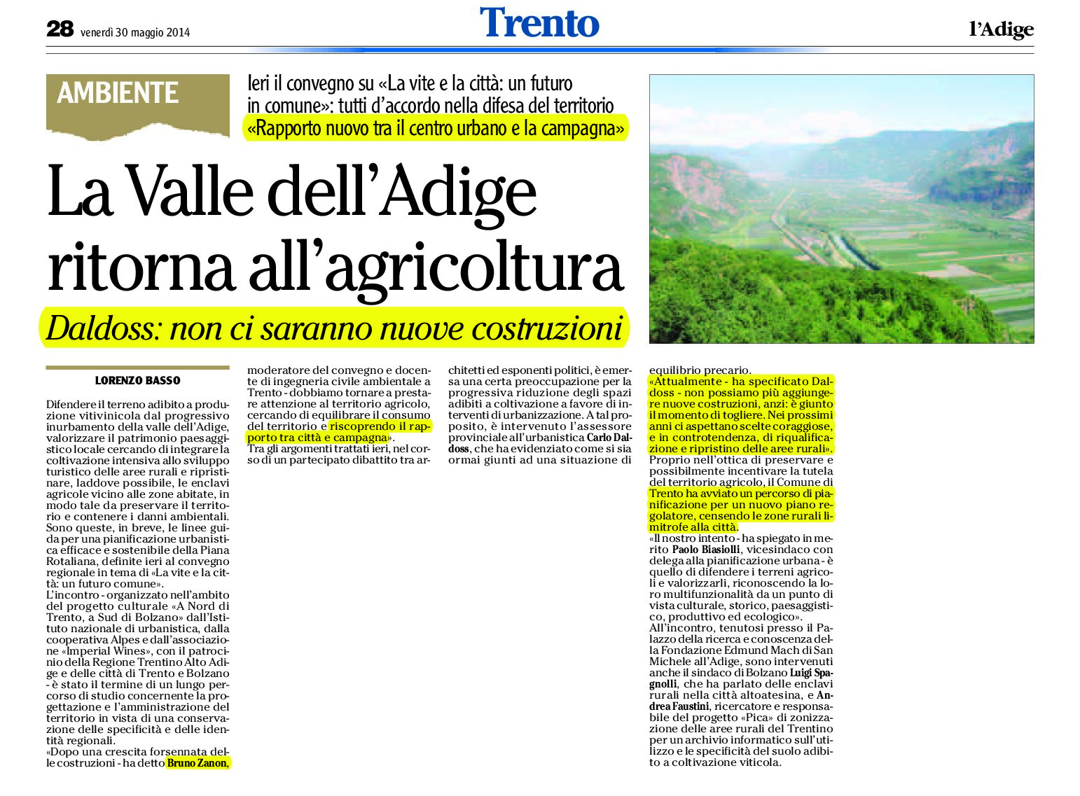 Trento: la Valle dell’Adige ritorna all’agricoltura