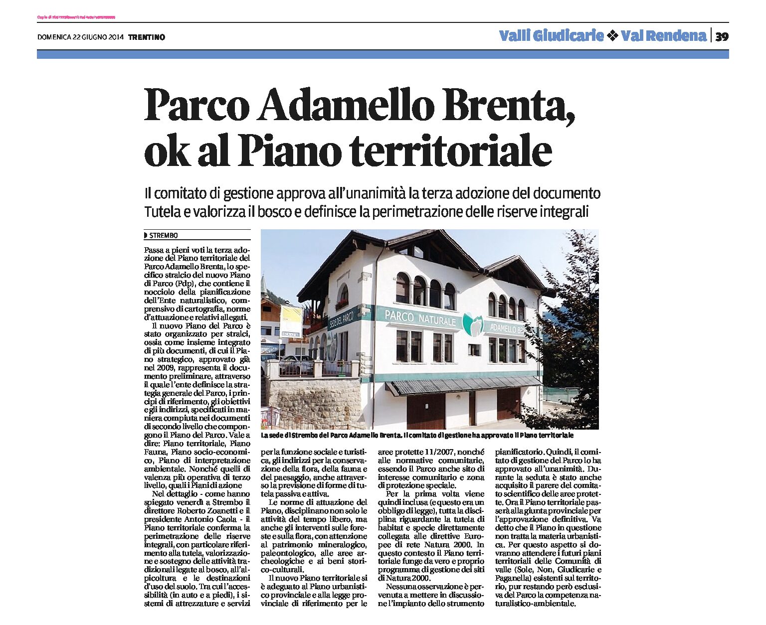 Parco Adamello-Brenta: ok al Piano territoriale