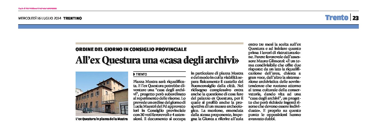 Trento: l’ex Questura potrebbe diventare una “casa degli archivi”