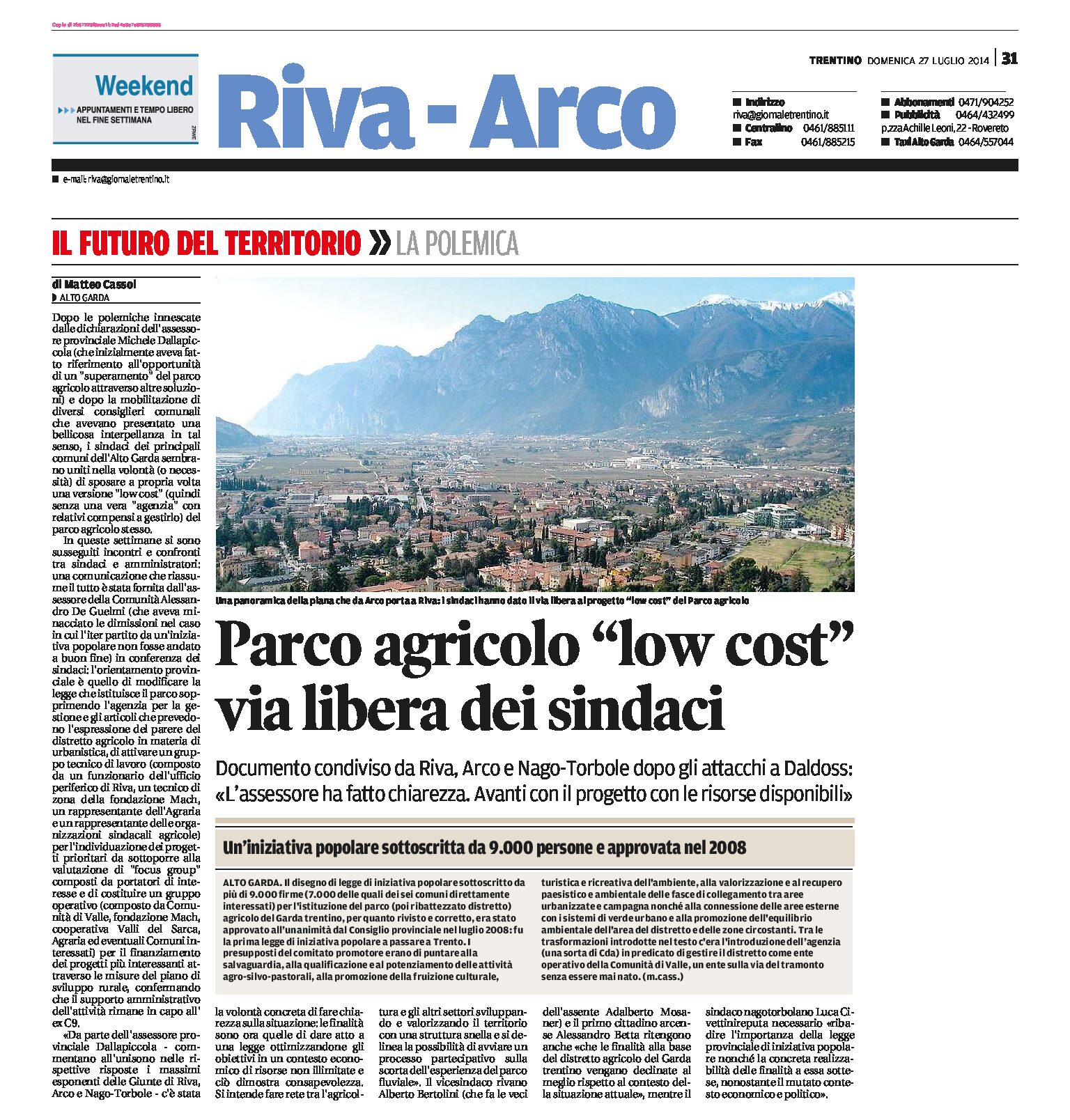 Alto Garda: parco agricolo “low cost”, via libera dei sindaci