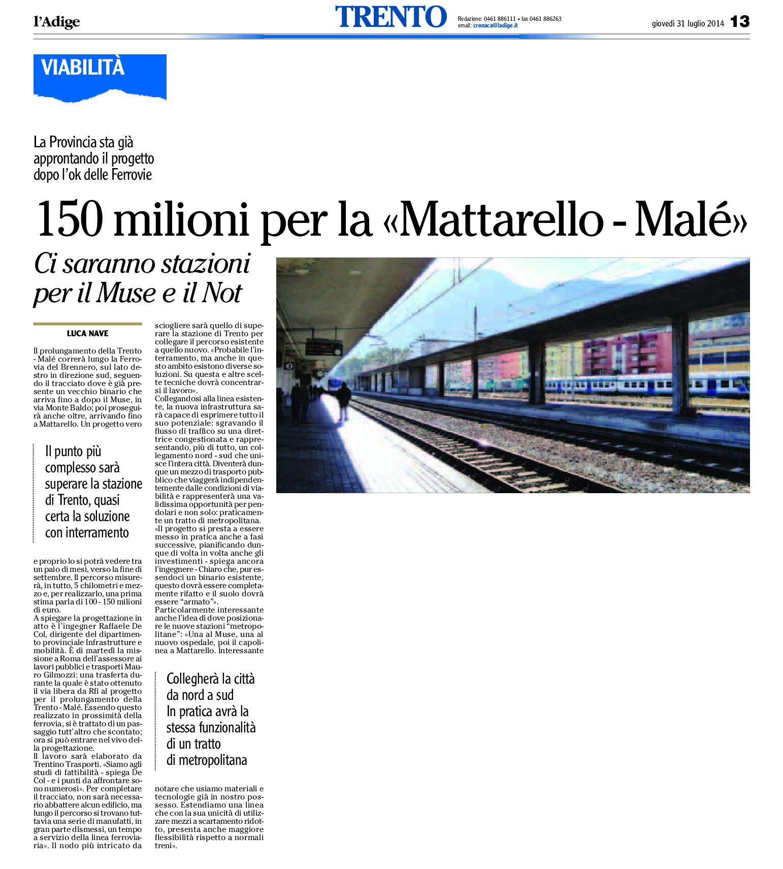 Trento, viabilità: 150 milioni di euro per la Mattarello-Malé