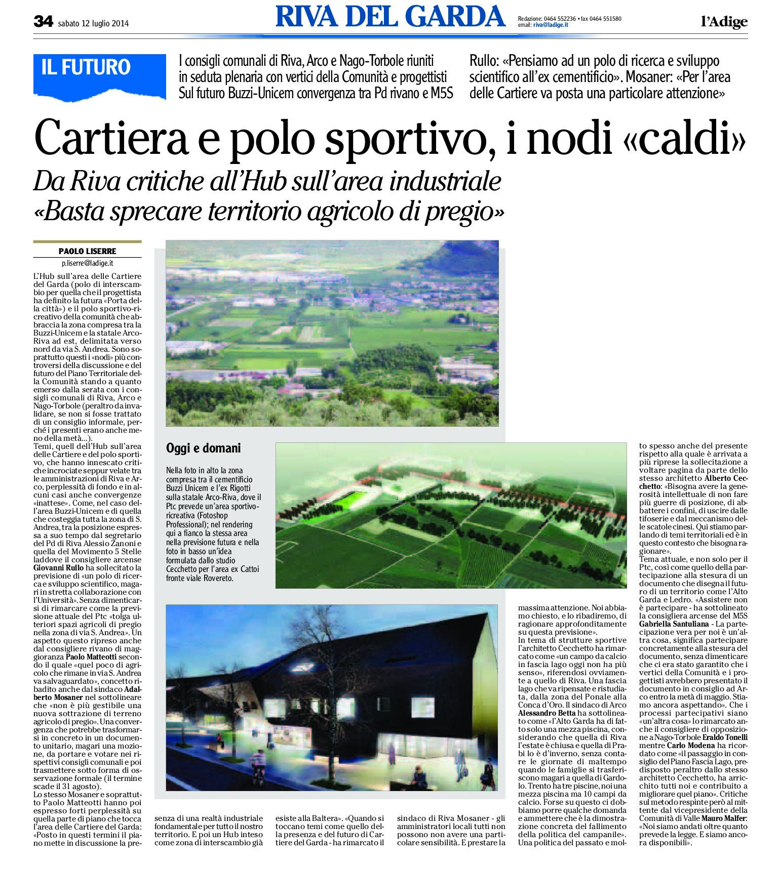 Riva, Arco: hub sull’area delle Cartiere e del polo sportivo