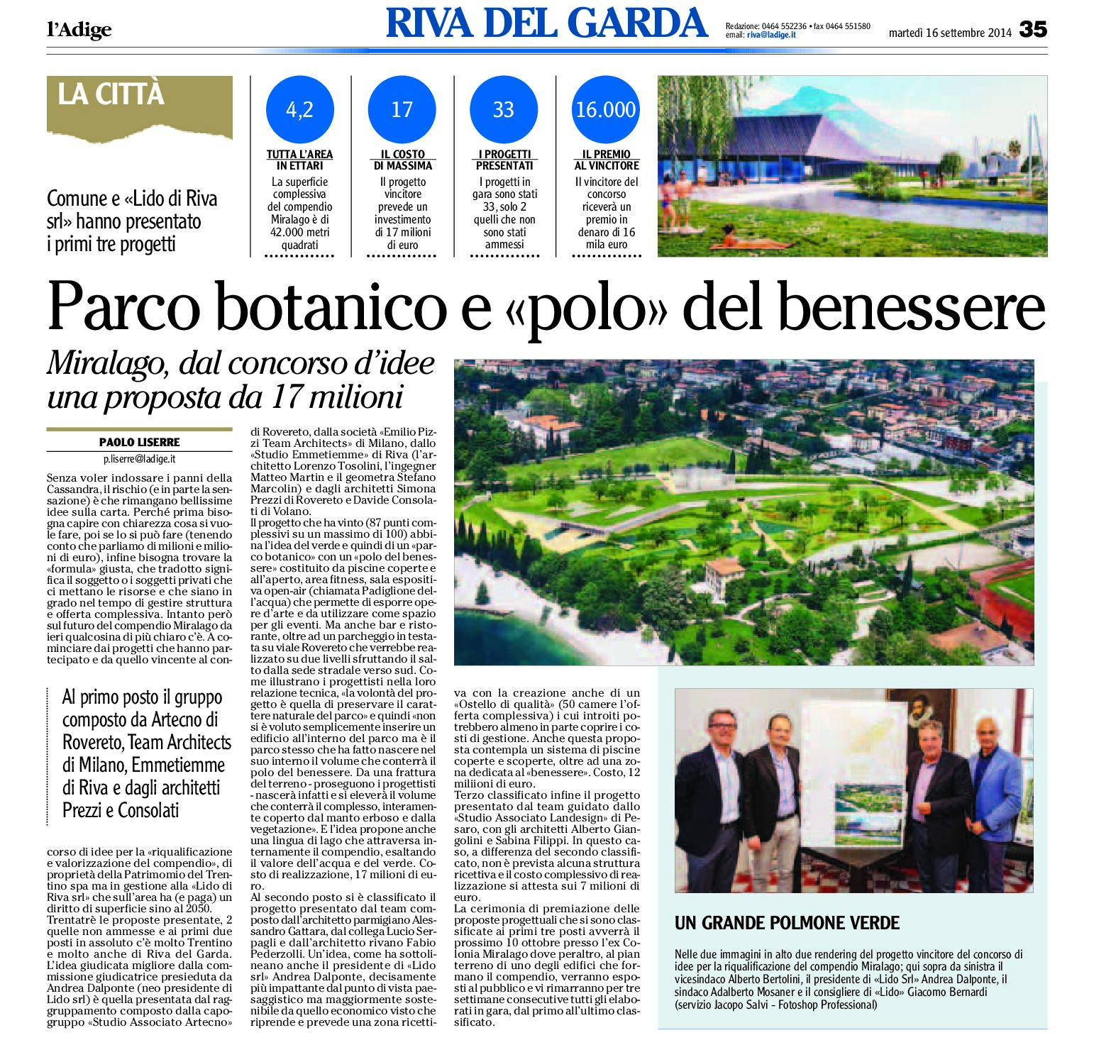 Riva: Miralago, dal concorso d’idee, Parco botanico e polo del benessere