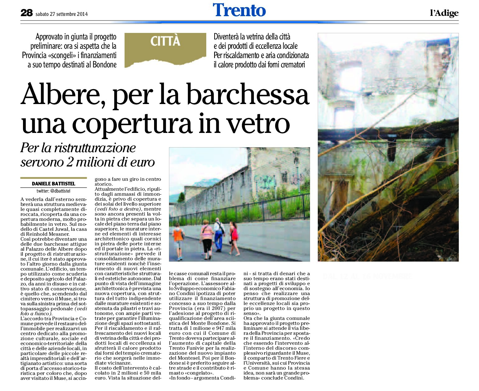 Trento, Albere: per la barchessa una copertura in vetro