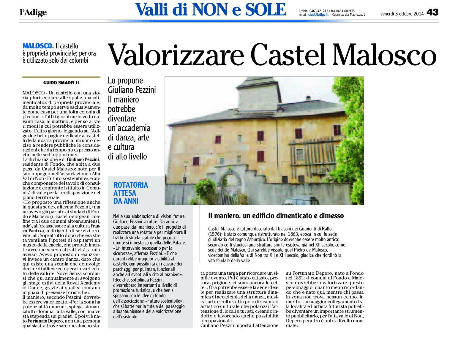 Malosco: il castello (di proprietà provinciale) deve essere valorizzato