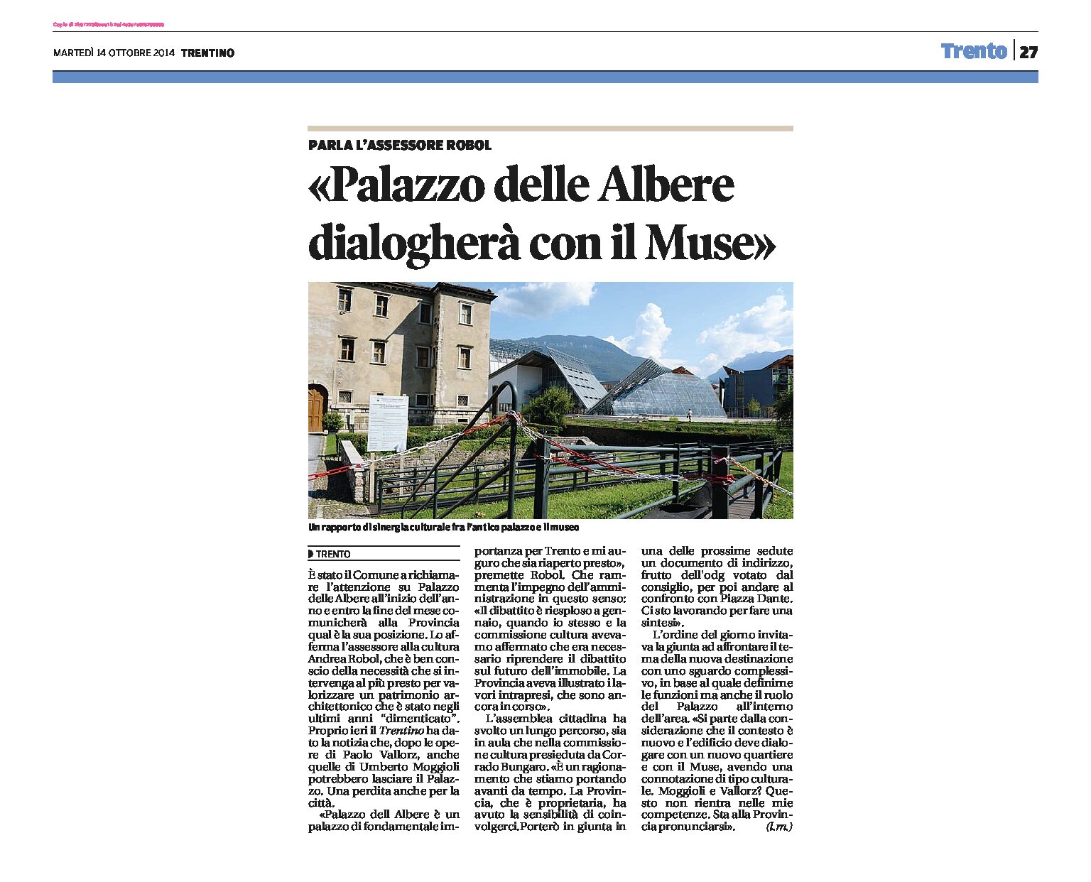 Trento: il Palazzo delle Albere dialogherà con il Muse