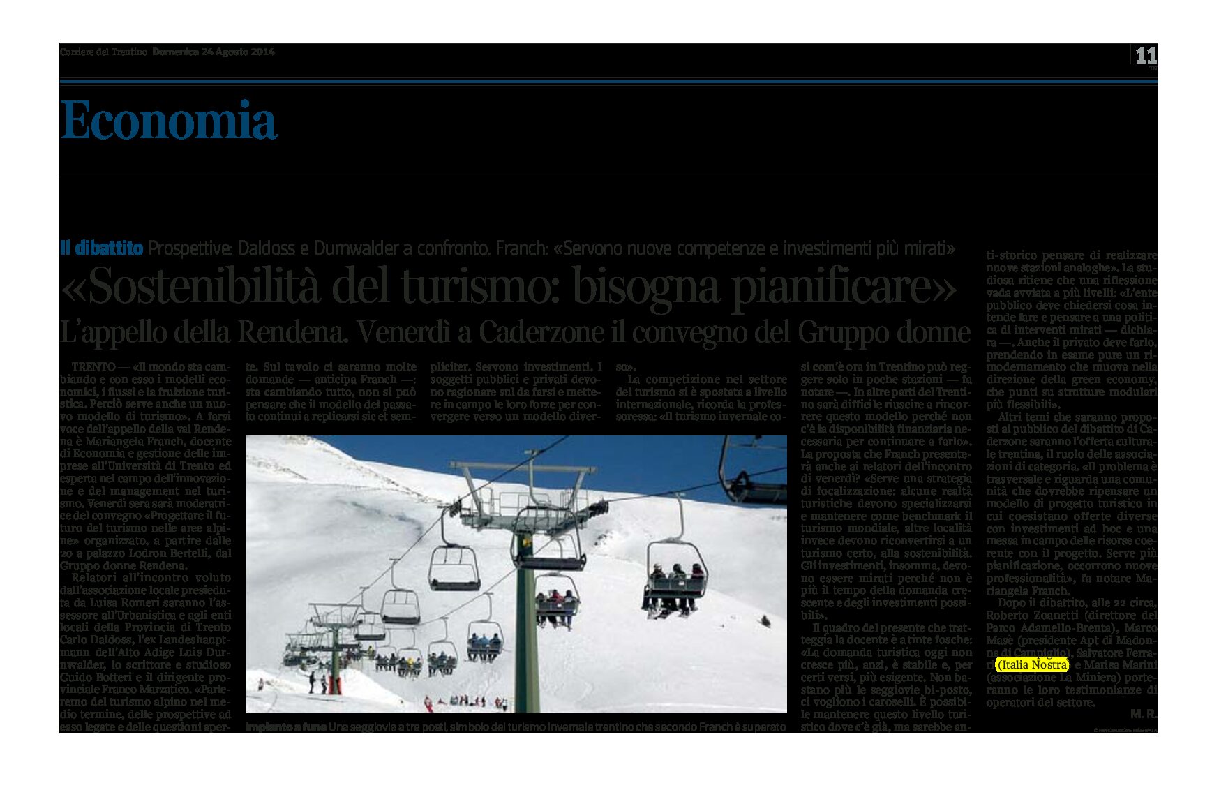 Caderzone: “Progettare il futuro del turismo nelle aree alpine” convegno del Gruppo donne Rendena