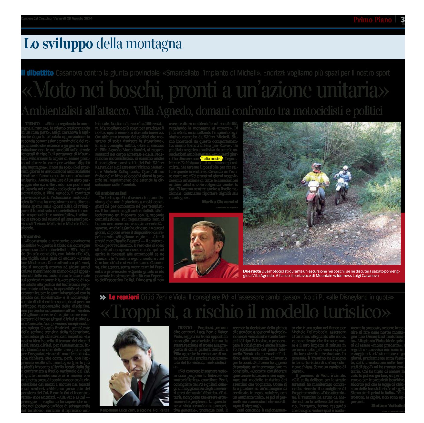 Moto nei boschi: confronto a Villa Agnedo tra motociclisti e politici. Critici gli ambientalisti