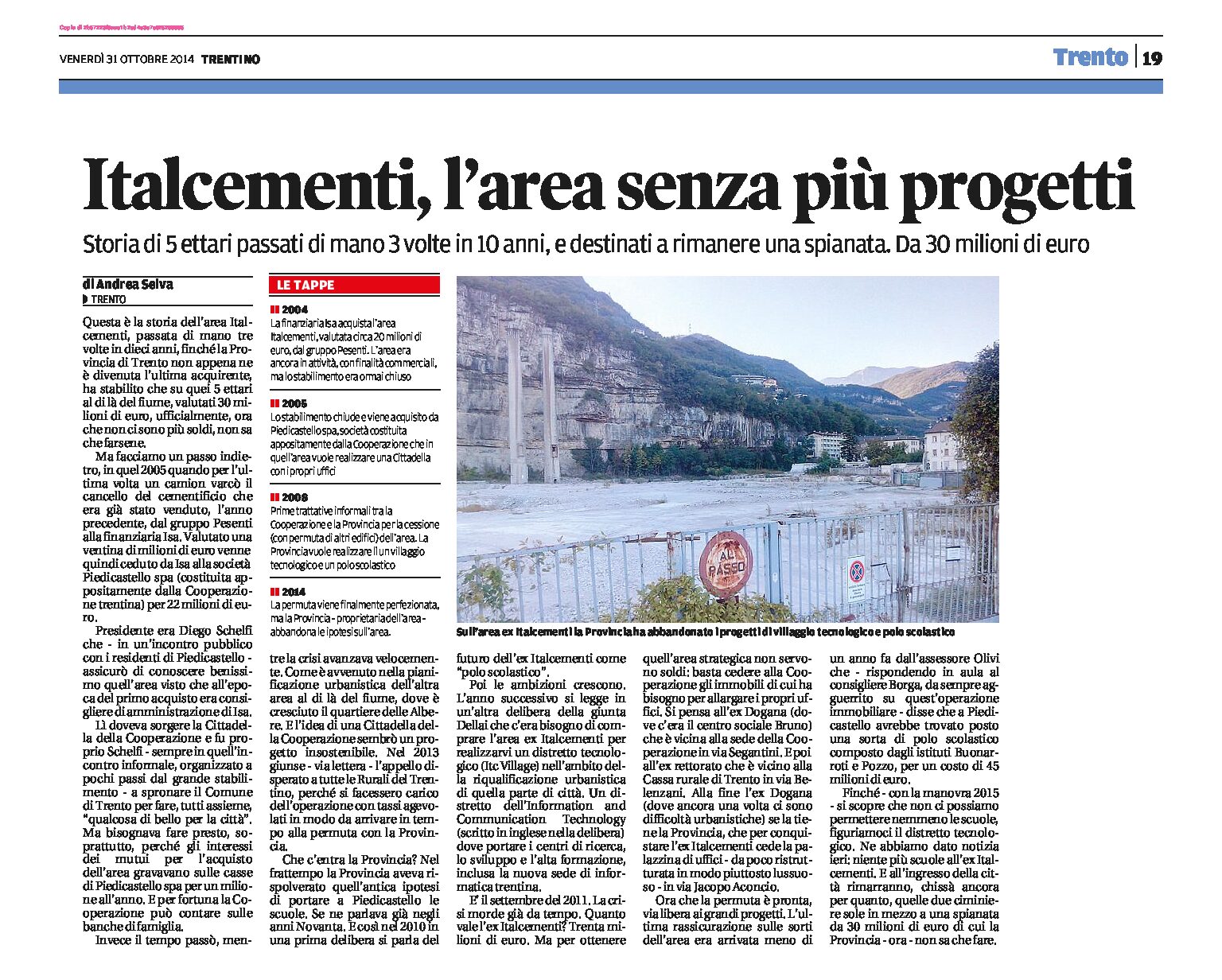 Trento: Italcementi, area senza più progetti