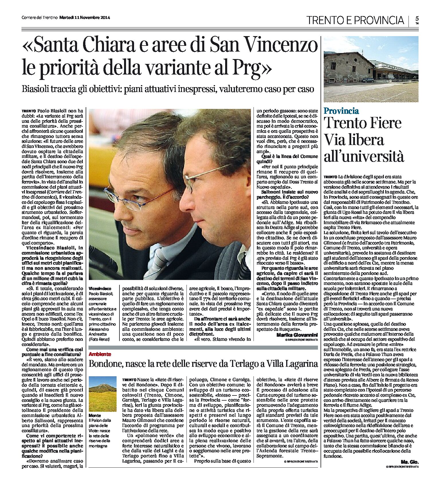 Trento Prg: Santa Chiara e San Vincenzo le priorità