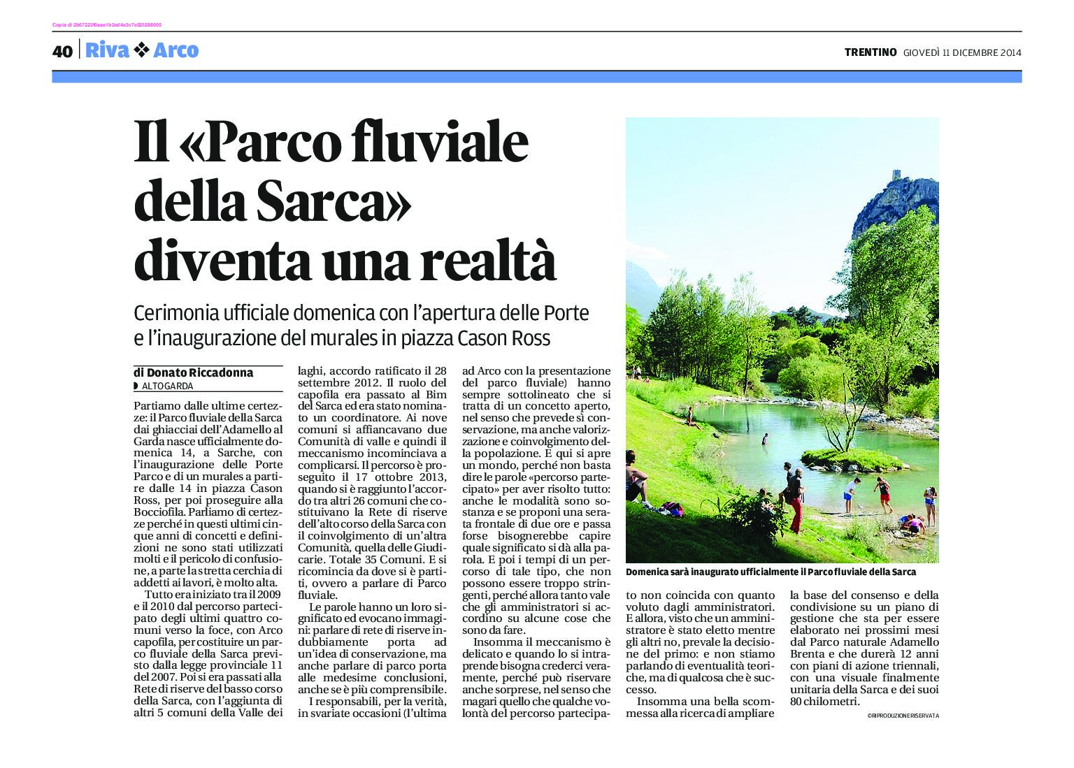 Alto Garda: il Parco fluviale della Sarca diventa una realtà