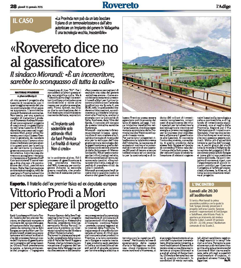 Vallagarina: Rovereto dice no al gassificatore. Incontro a Mori lunedì 19 alle 20.30