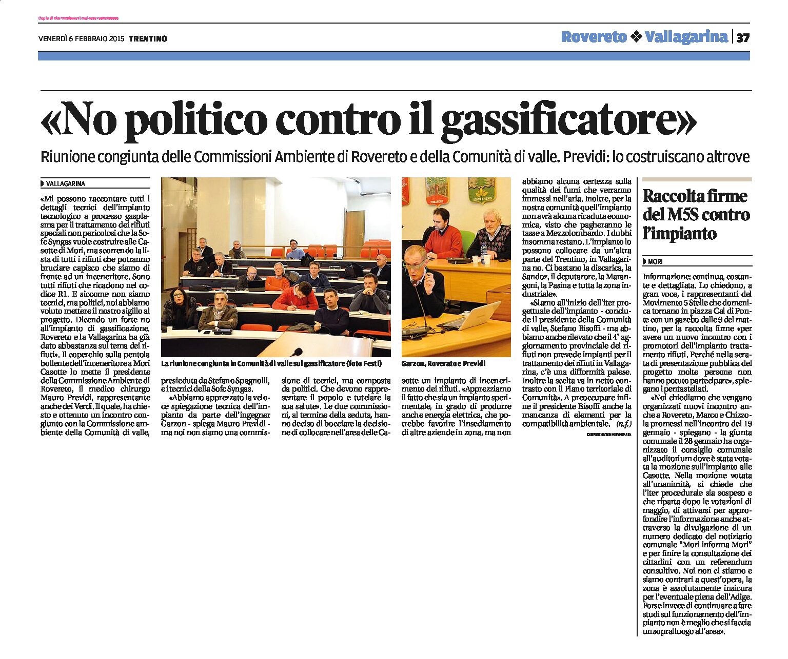 Mori, Casotte: no politico contro il gassificatore. Lo costruiscano altrove