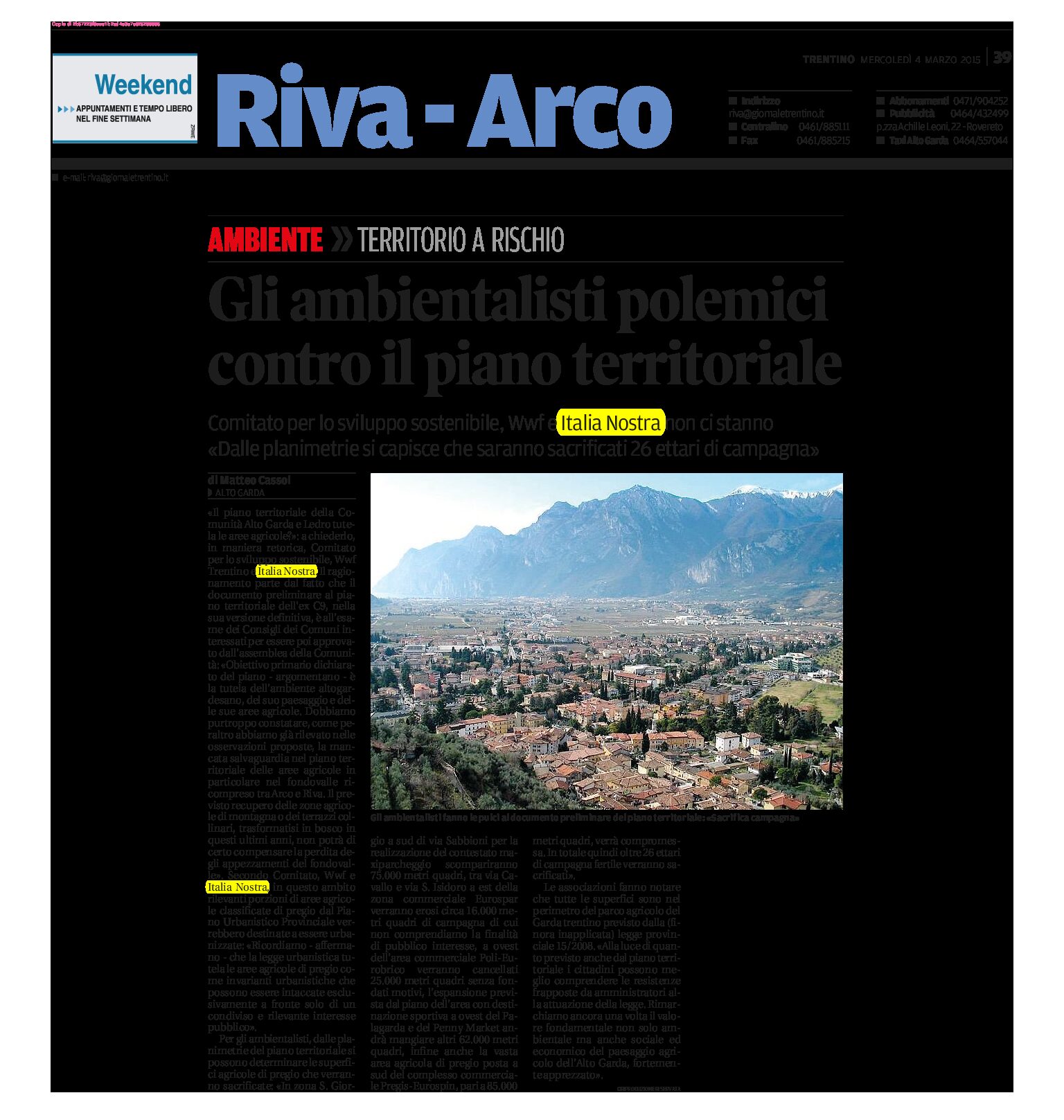 Alto Garda: Ambientalisti e Italia Nostra contro il Piano territoriale