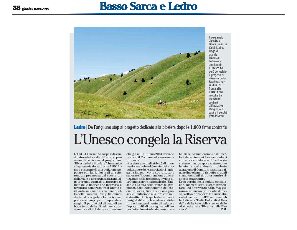 Val di Ledro: l’Unesco congela la Riserva della Biosfera