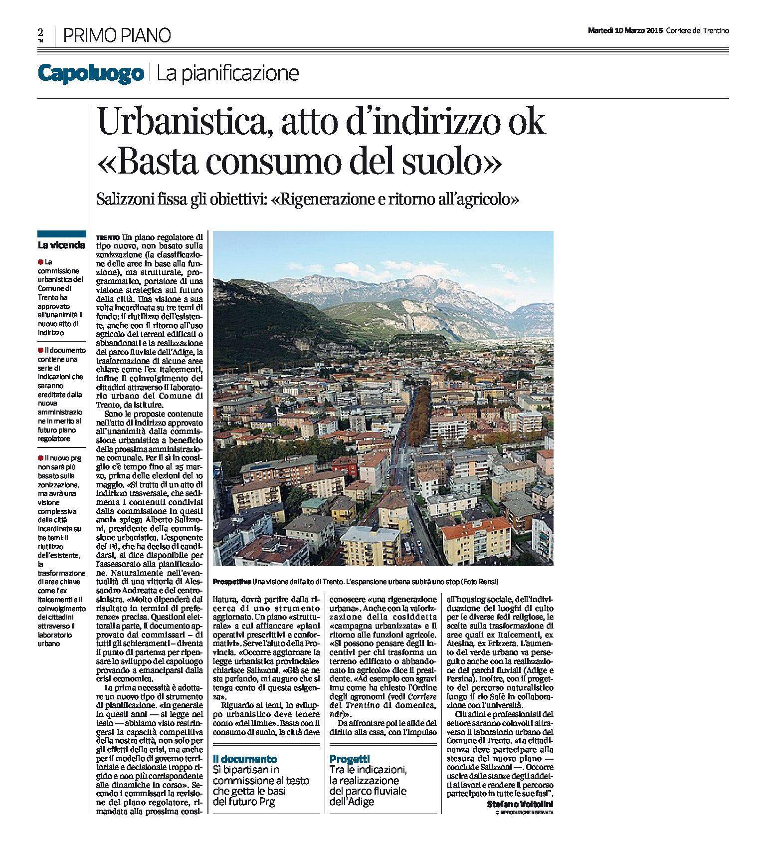 Trento: Salizzoni “serve un Prg nuovo, basta al consumo di suolo”