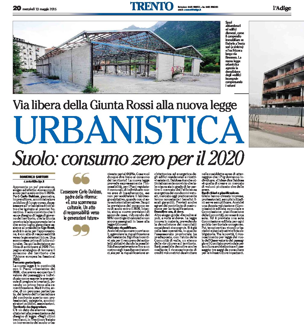 Riforma urbanistica: approvato dalla Giunta il disegno di legge. Consumo di suolo zero per il 2020