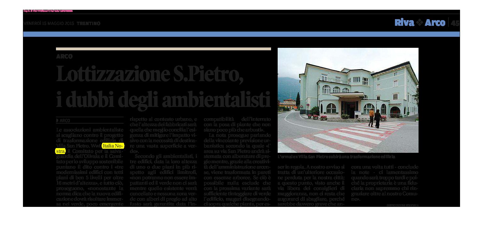 Arco: i dubbi degli ambientalisti sulla lottizzazione della Villa San Pietro
