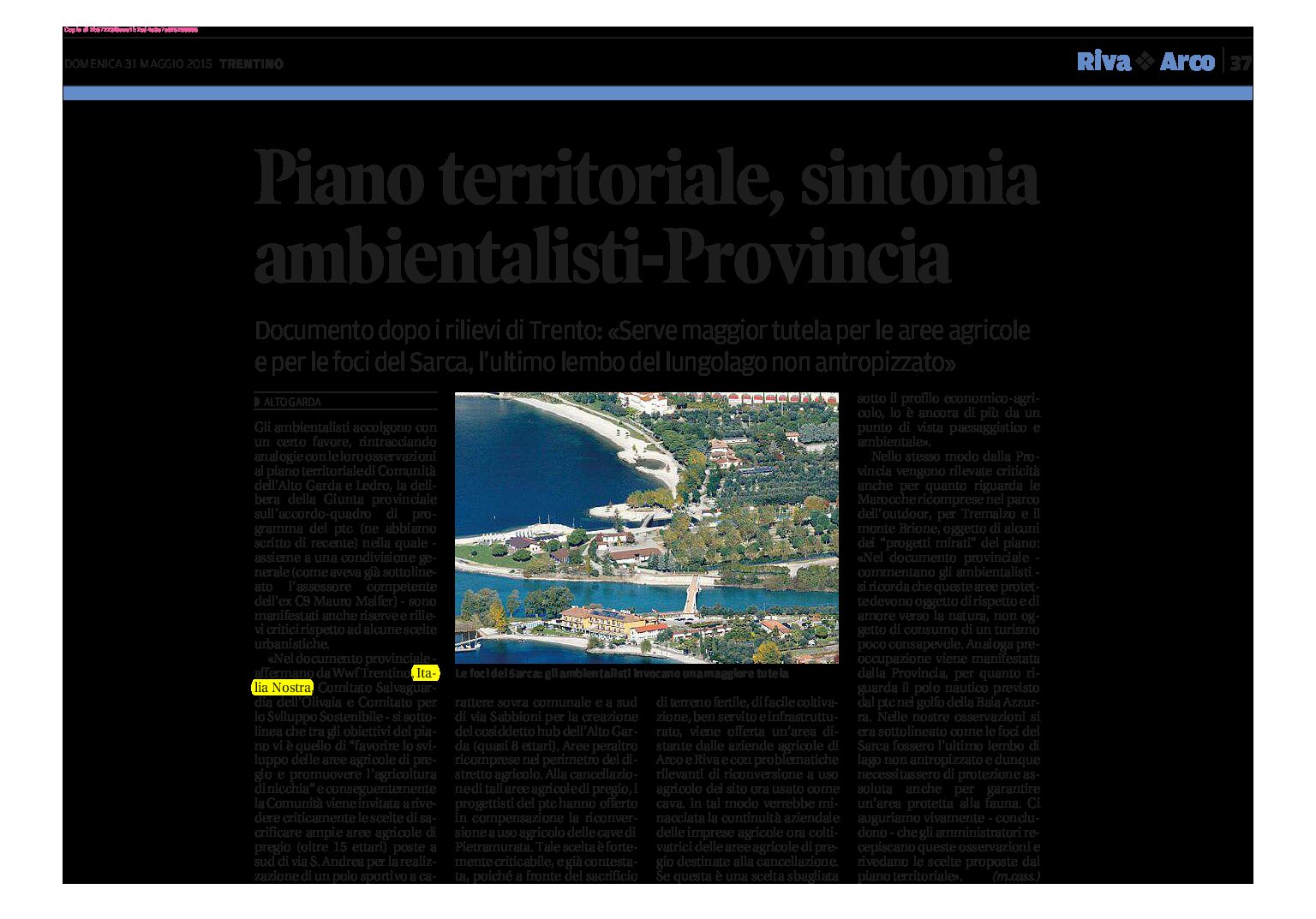 Ptc Alto Garda: sintonia ambientalisti-Provincia. Più tutela per le aree agricole