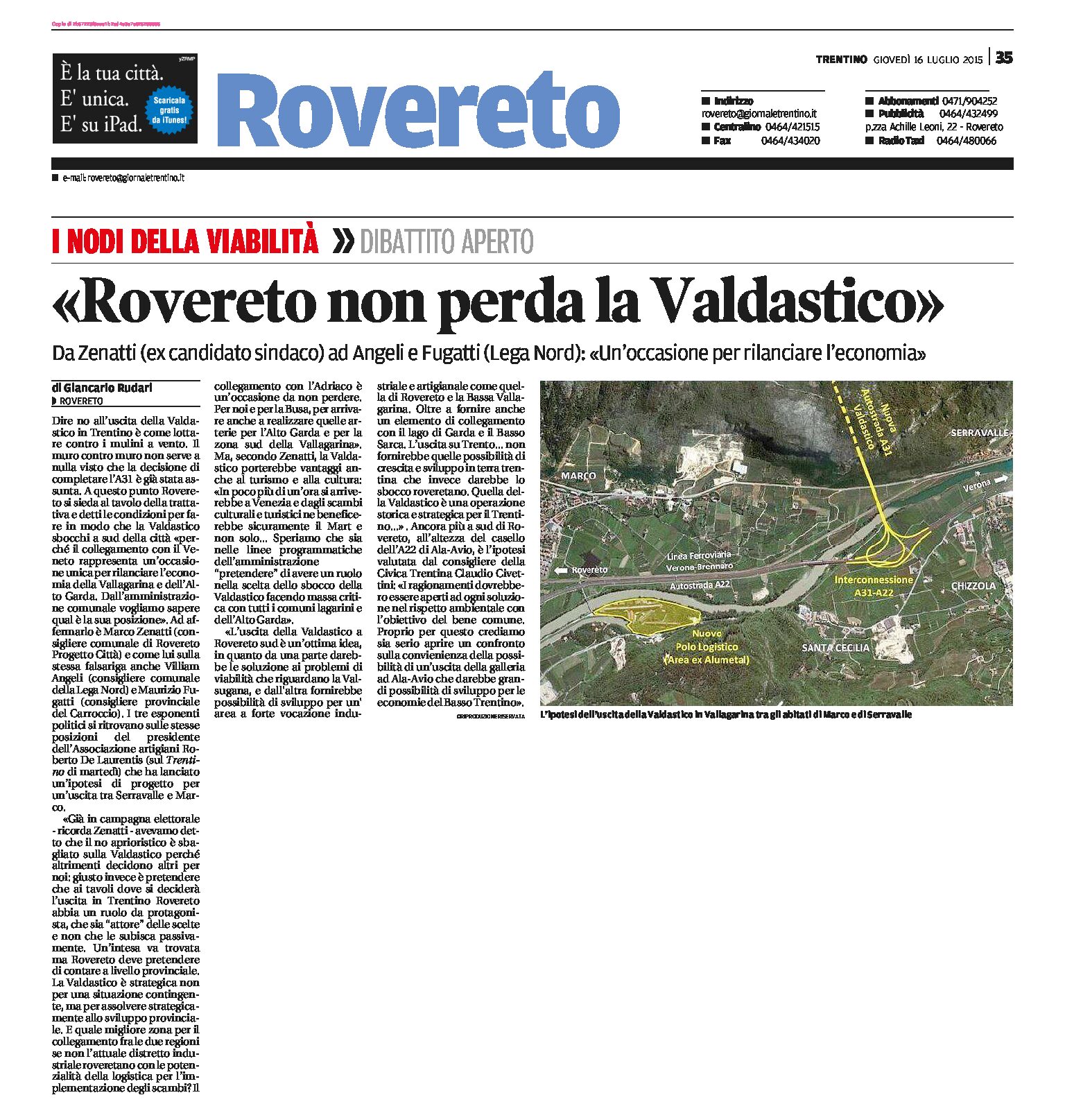 Valdastico: l’uscita a Rovereto secondo il centro destra sarebbe strategica
