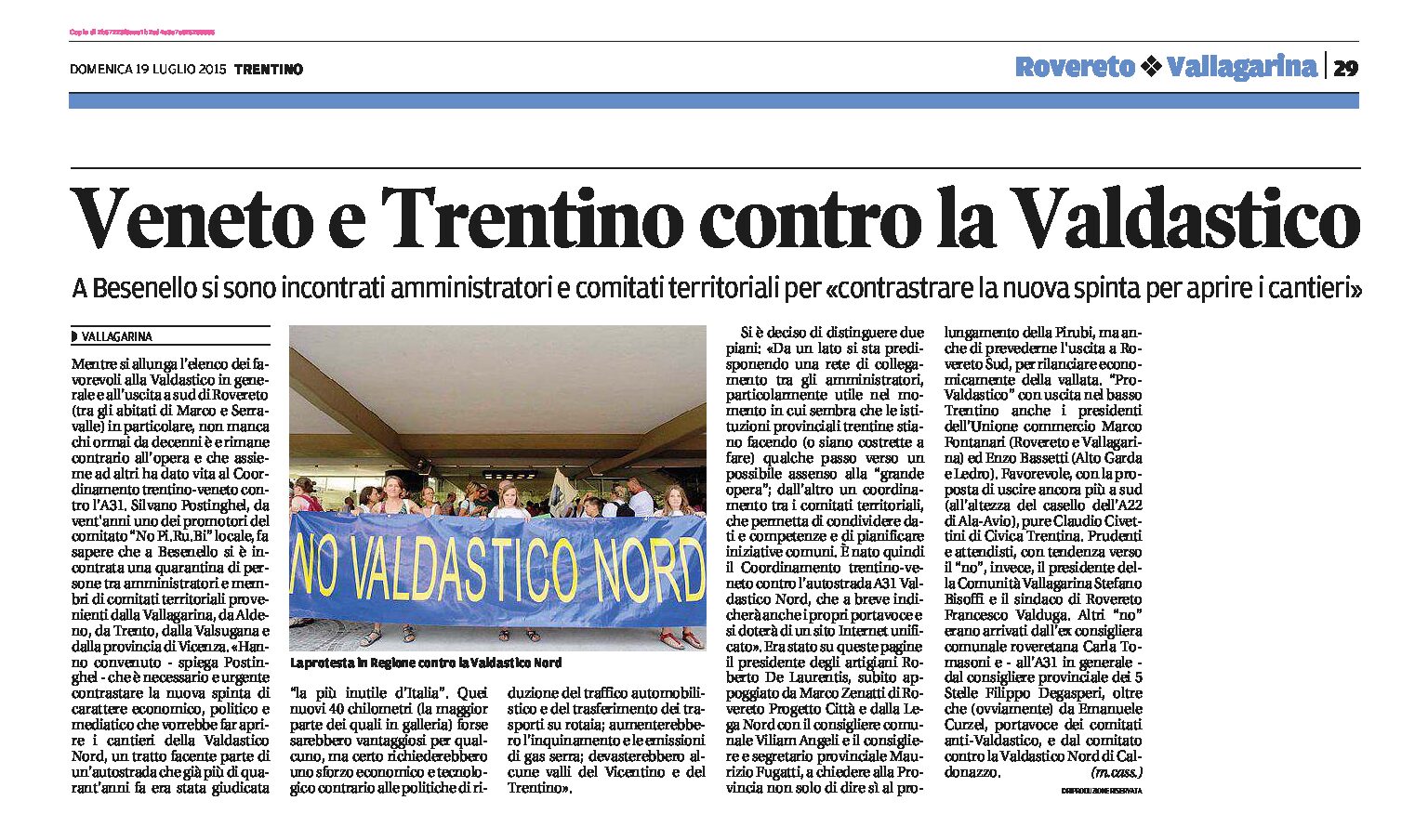 Valdastico: Veneto e Trentino contro