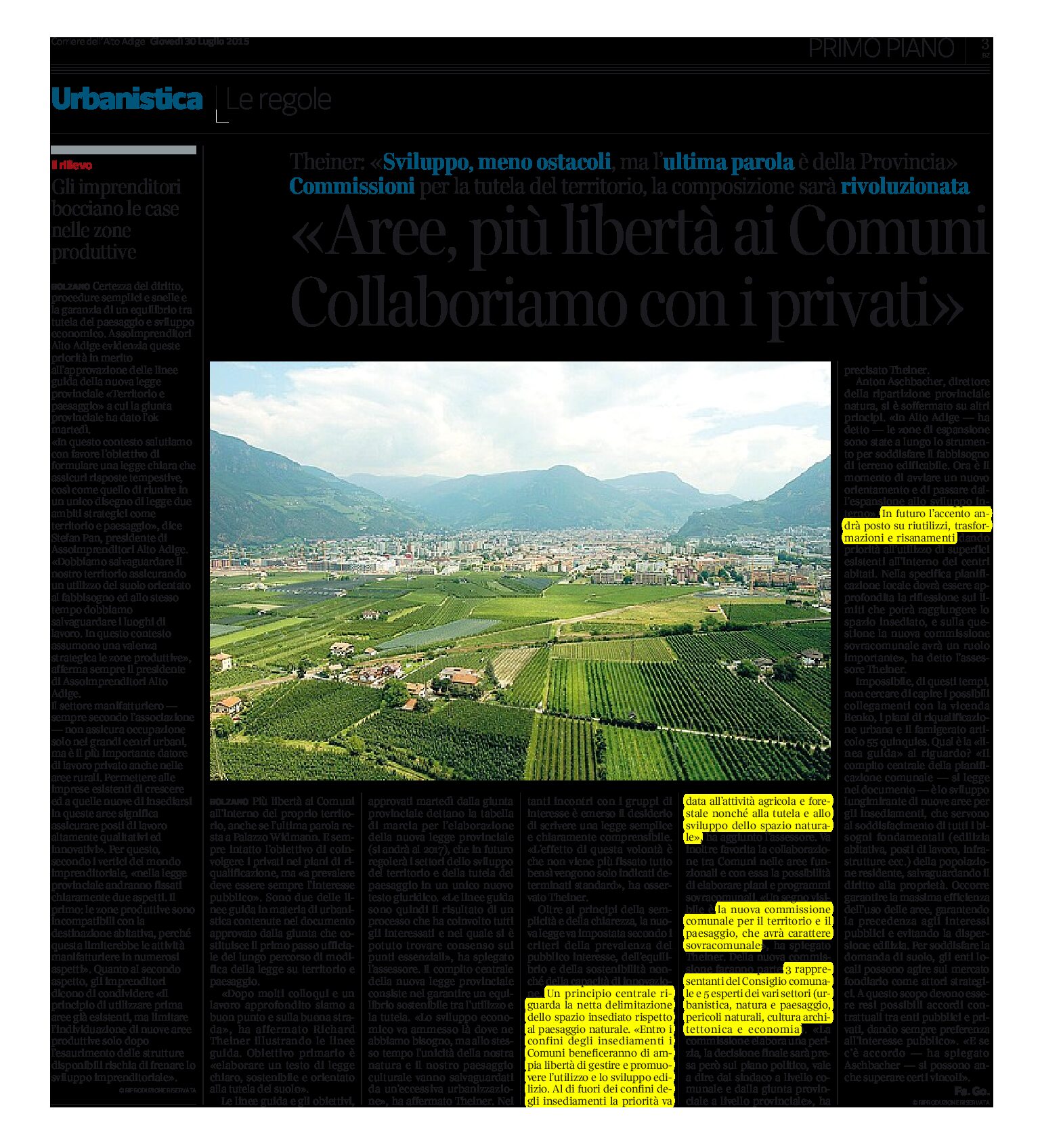 Riforma urbanistica, Bolzano: più libertà ai Comuni. Nuova commissione per la tutela del territorio