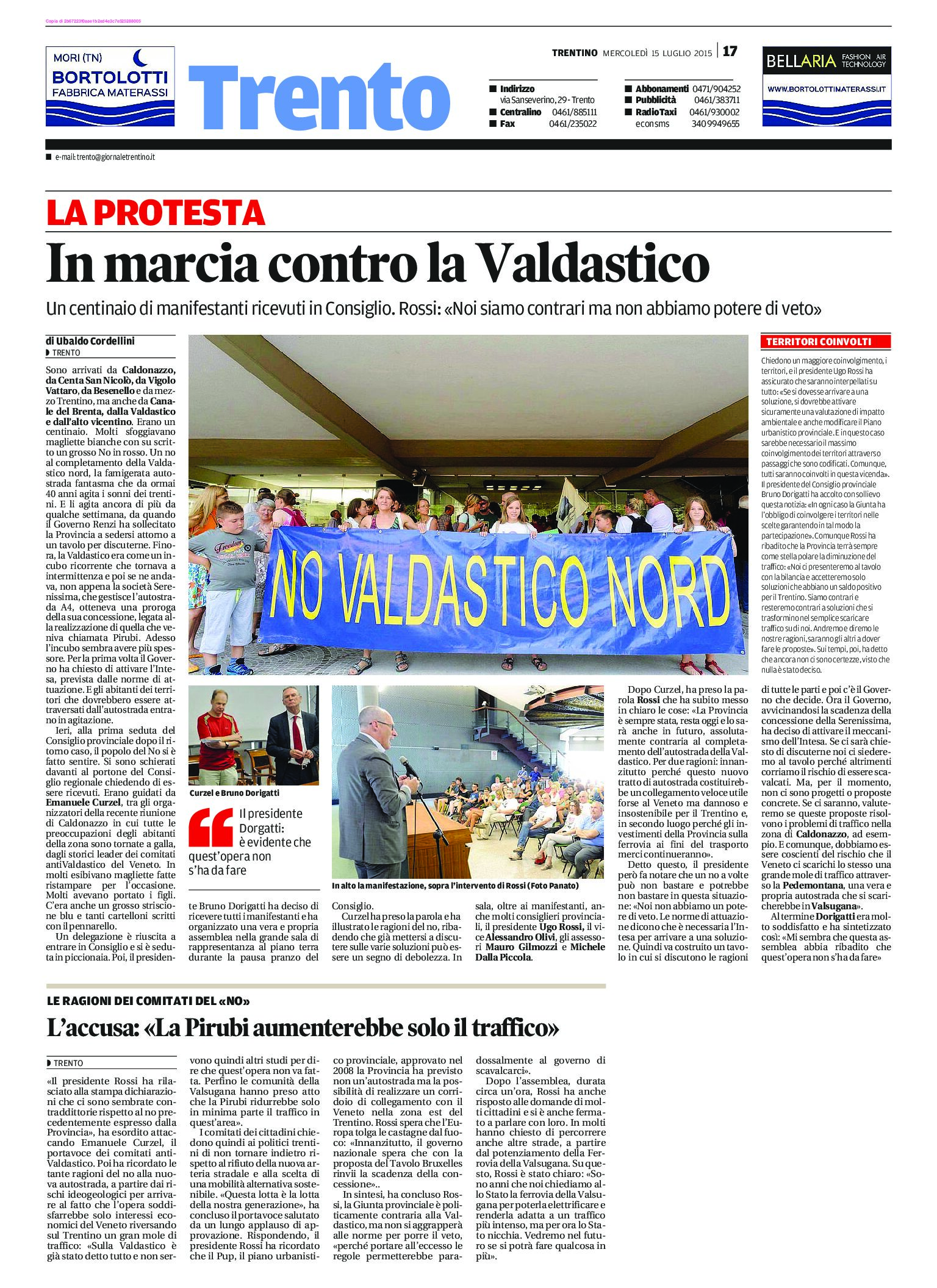 “No Valdastico Nord”: i Comitati del no in marcia a Trento da Rossi